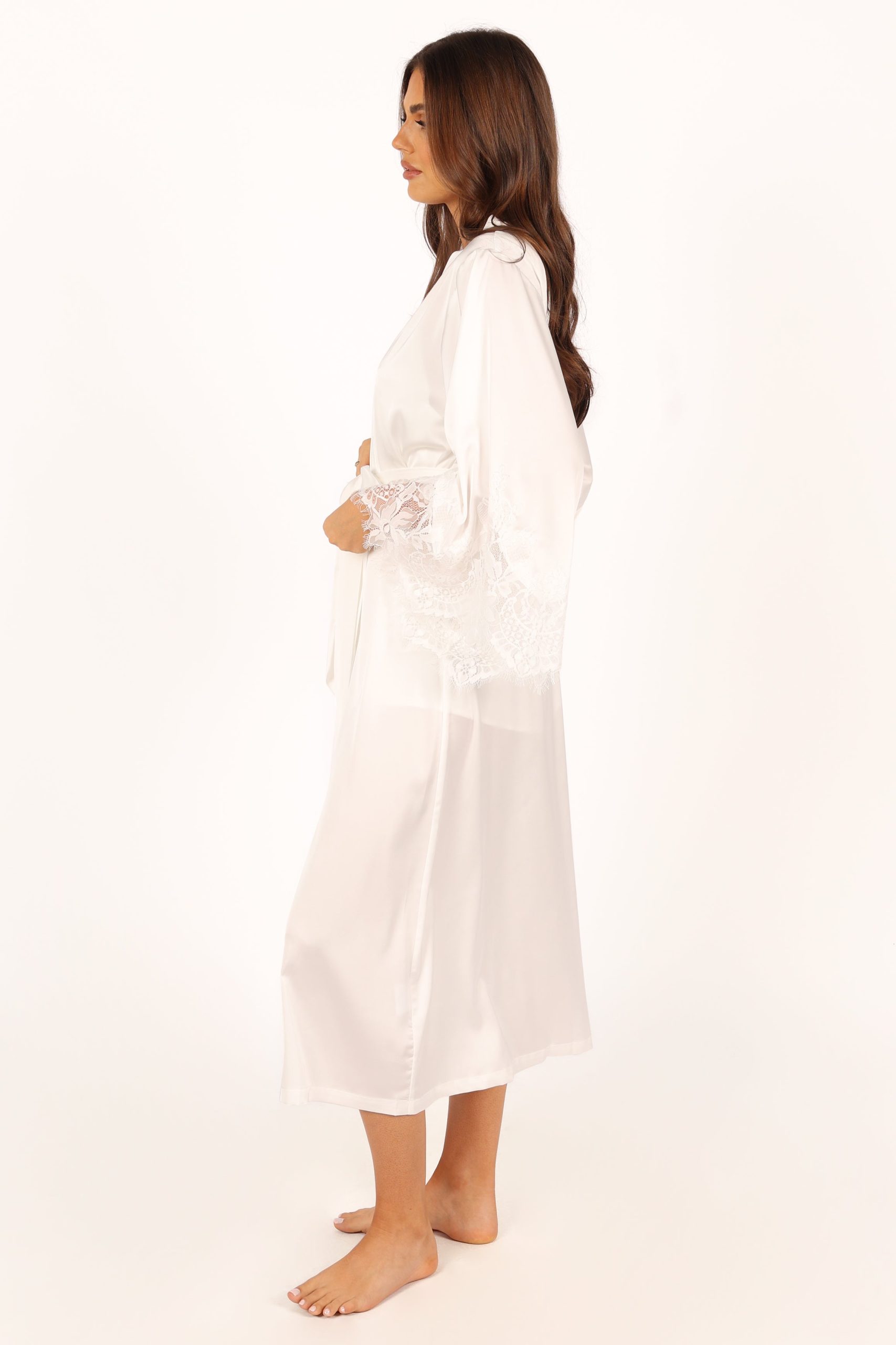 Darani Full Length Lace Trim Robe - Ivory - Image 8