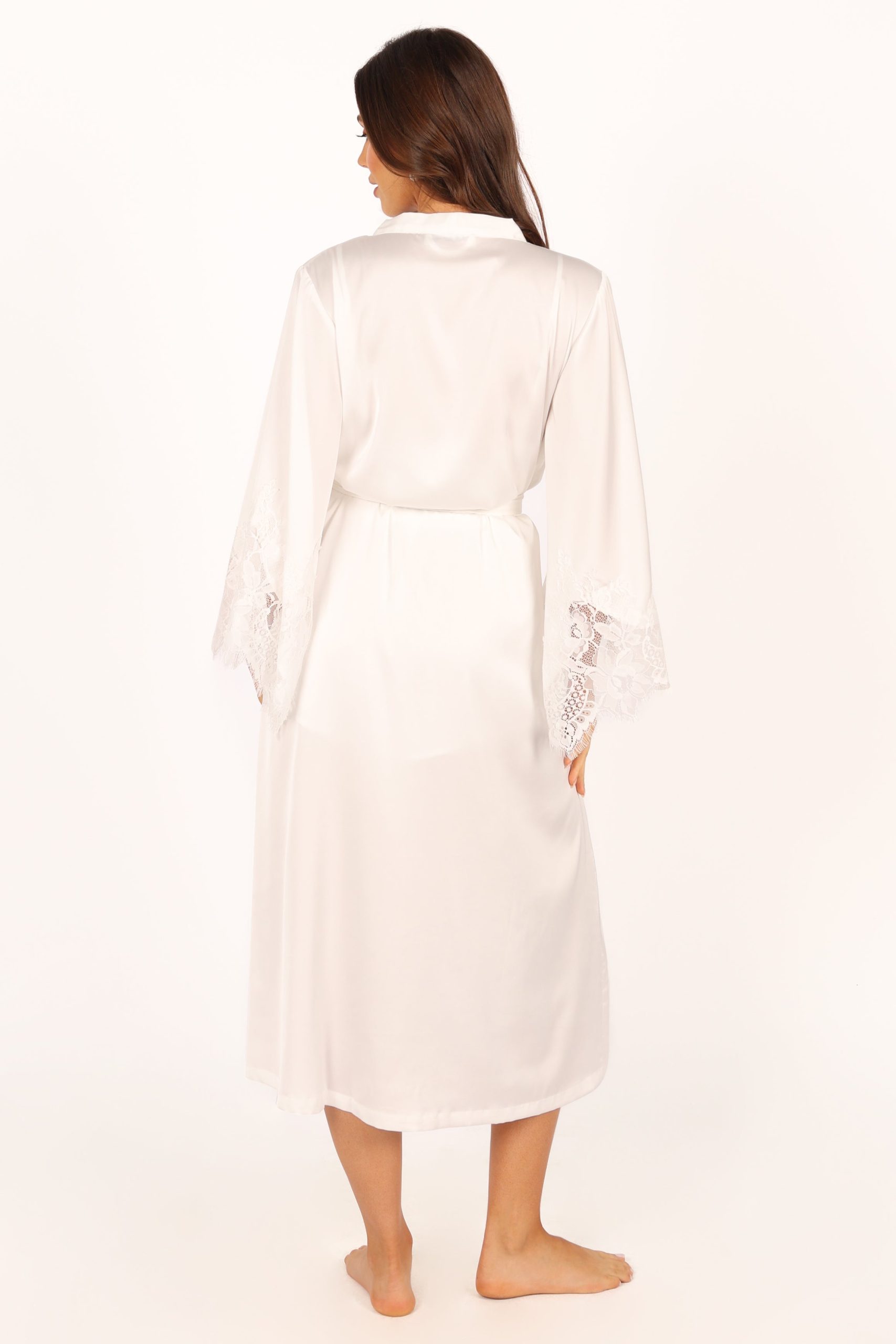 Darani Full Length Lace Trim Robe - Ivory - Image 9