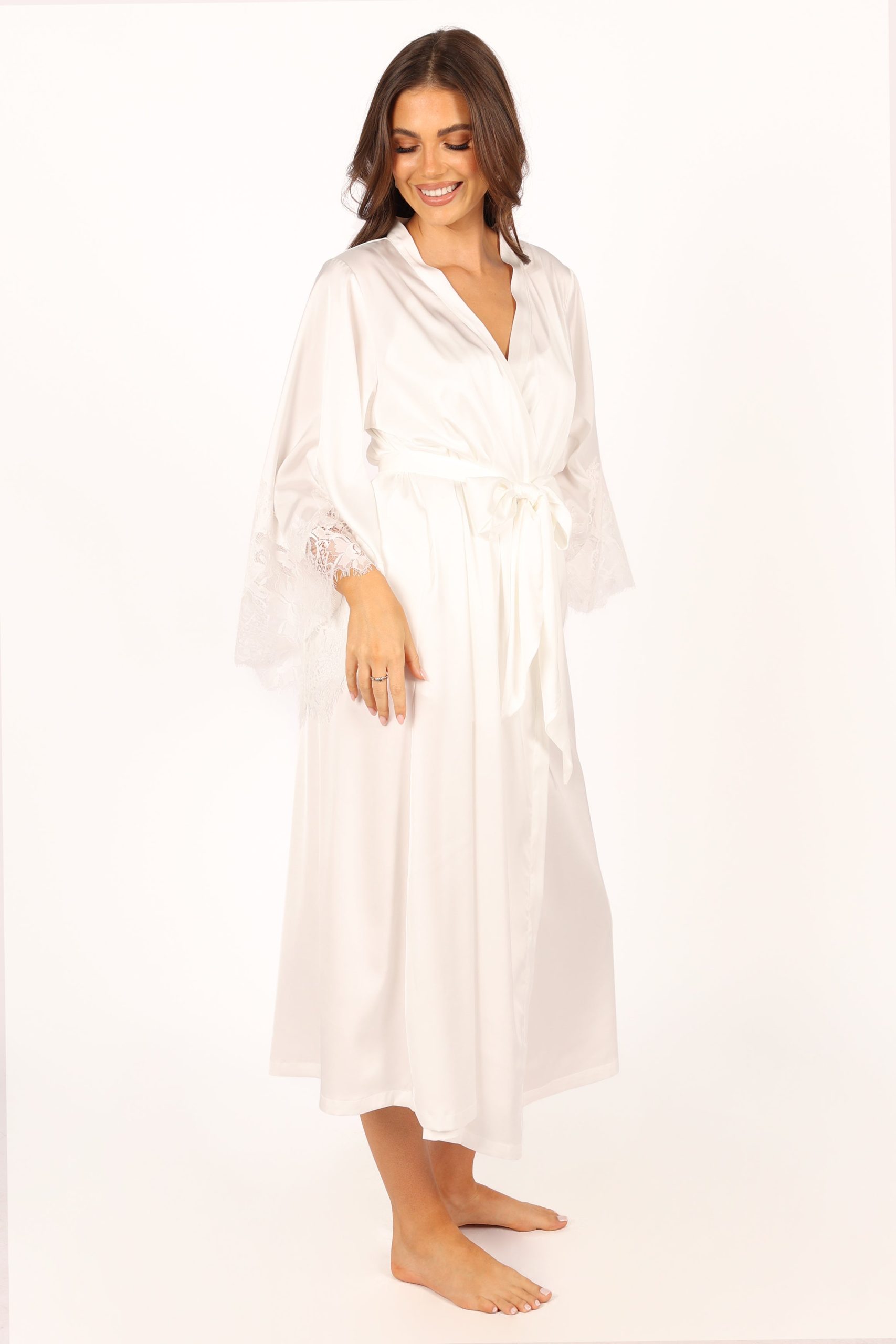 Darani Full Length Lace Trim Robe - Ivory - Image 10