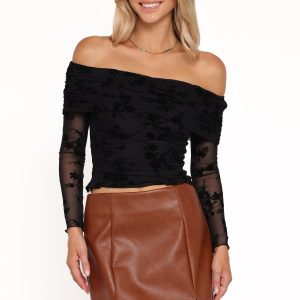 Aerin Off Shoulder Mesh Top - Black