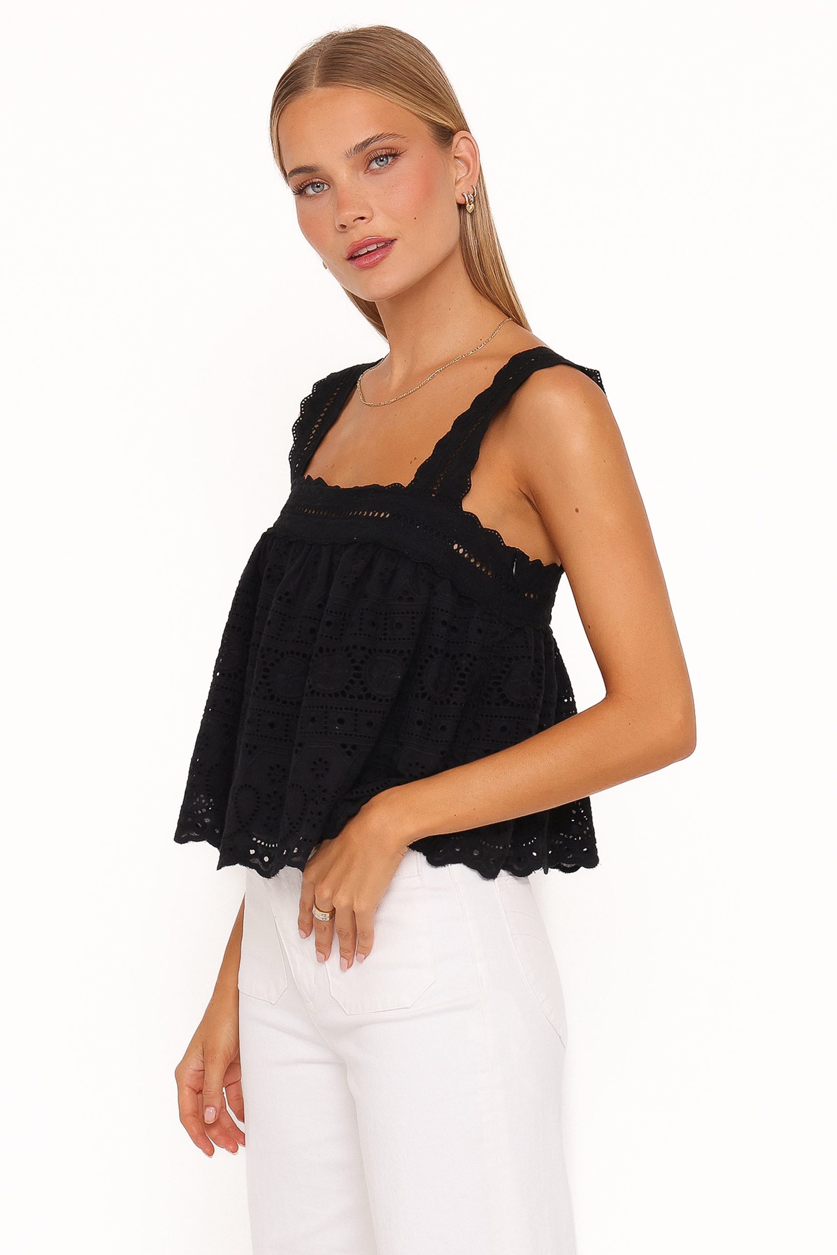 Aideen Eyelet Top - Black - Image 3