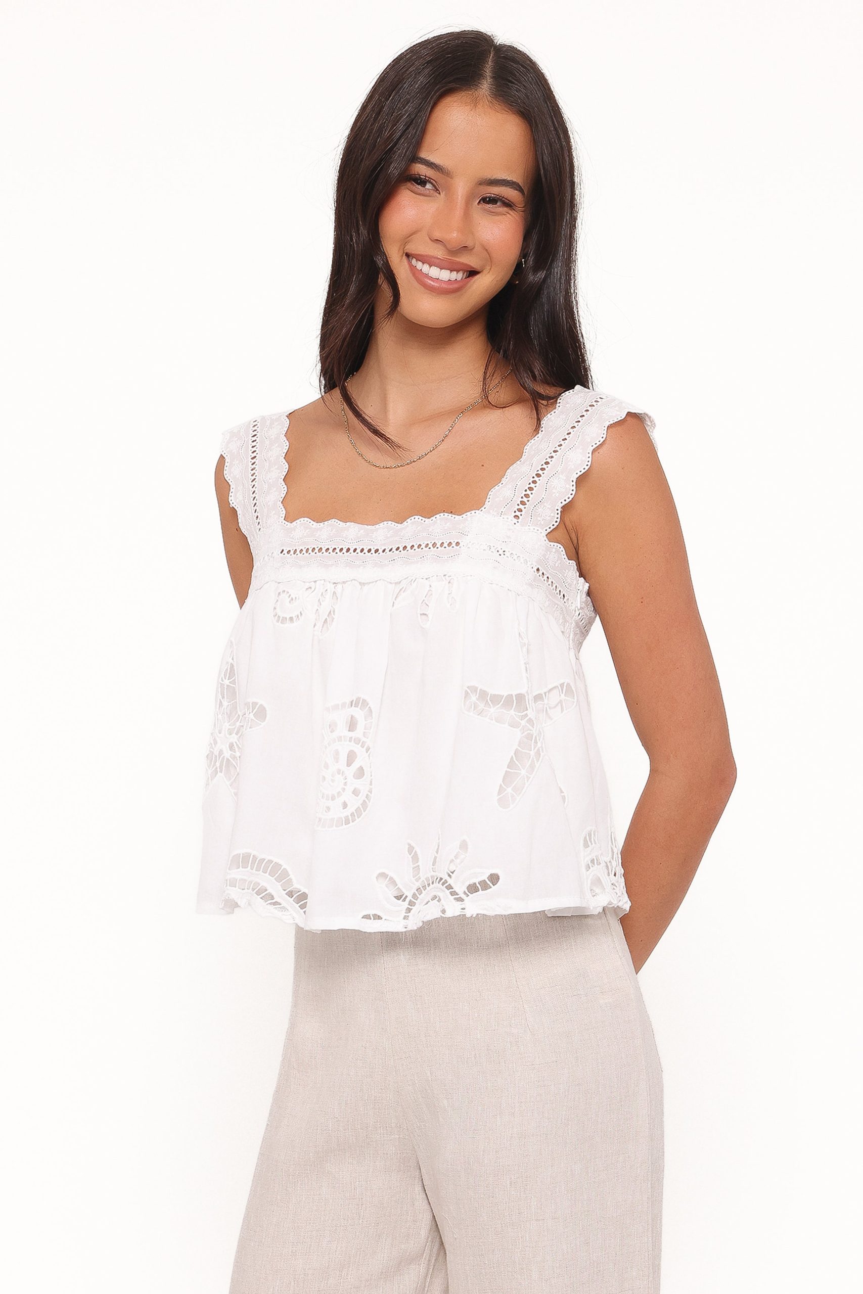Aideen Eyelet Top - White Shell - Image 3