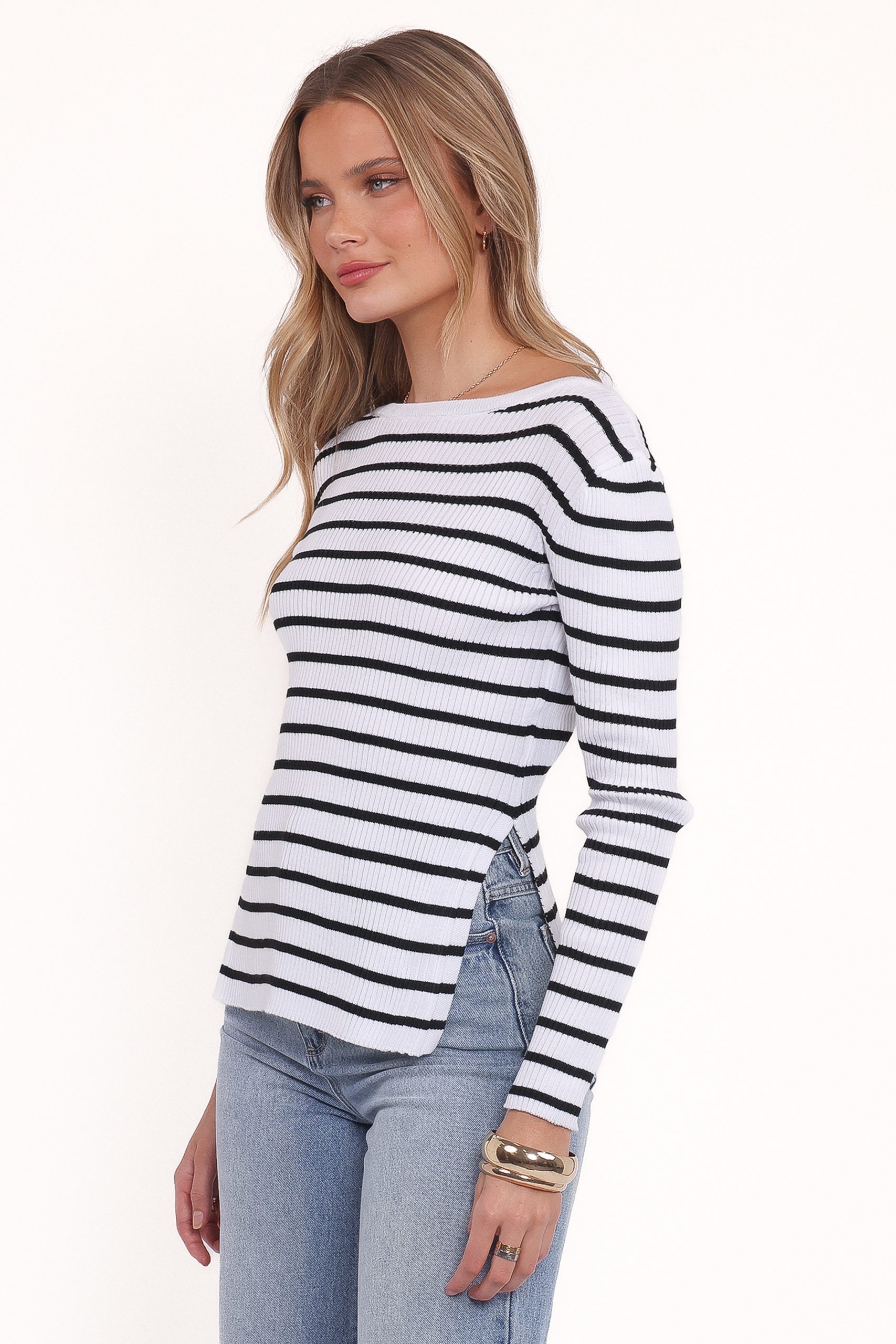 Alvina Knit Top - White Black Stripe - Image 3