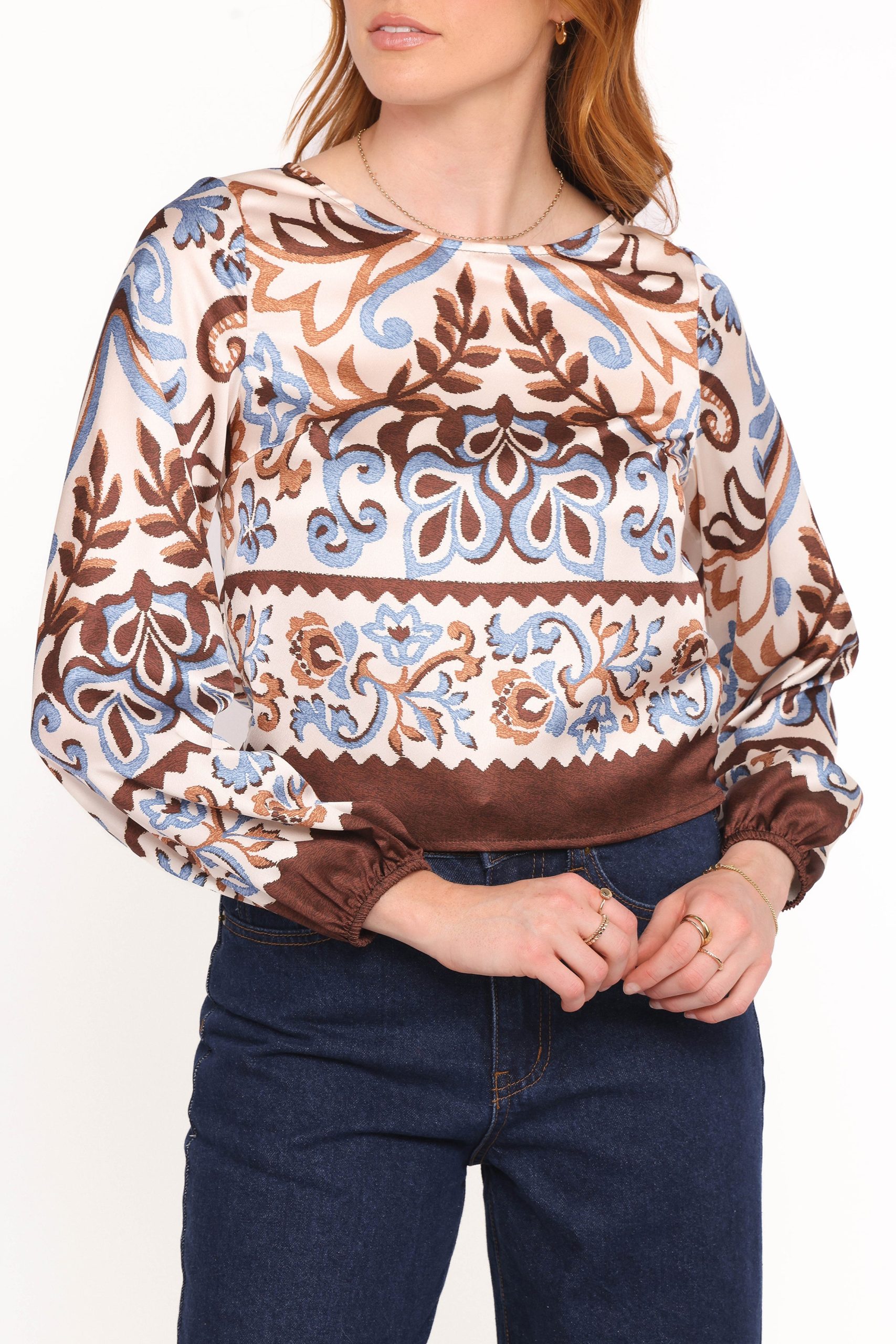 Aoife Top - Ivory Brown Blue - Image 2