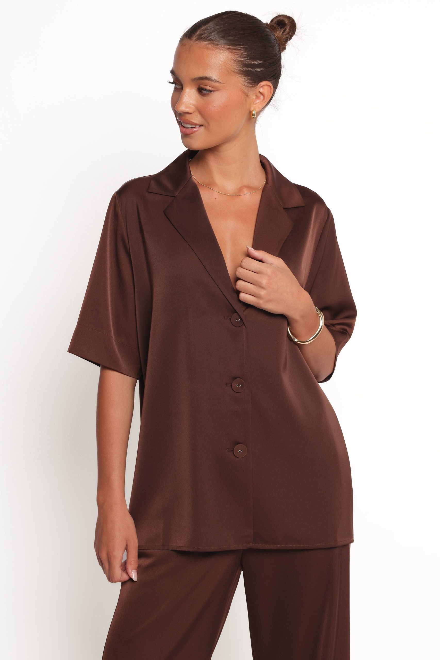 Arryn Short Sleeve Shirt - Chocolate Brown - Image 2