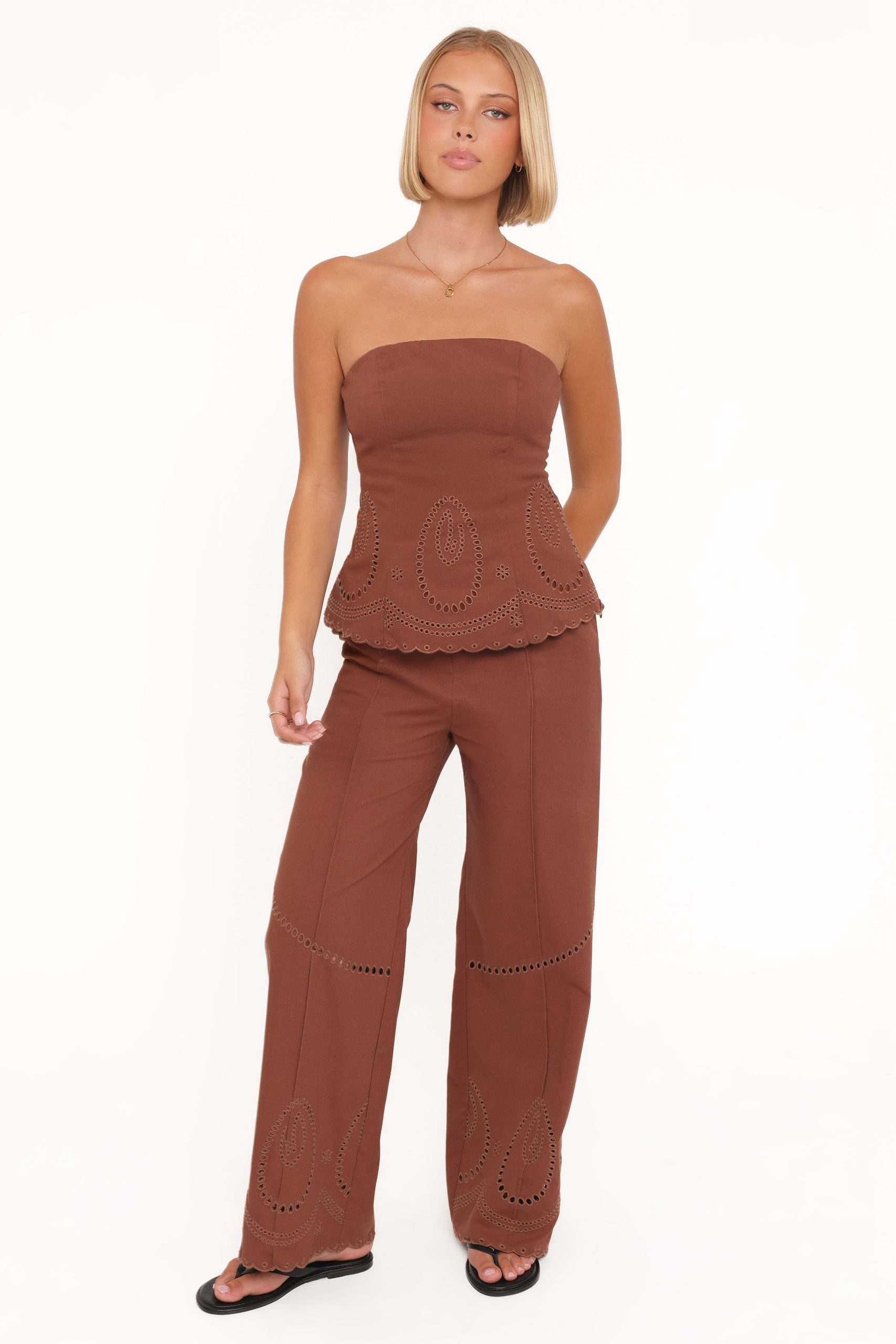 Benton Eyelet Strapless Top - Brown - Image 4