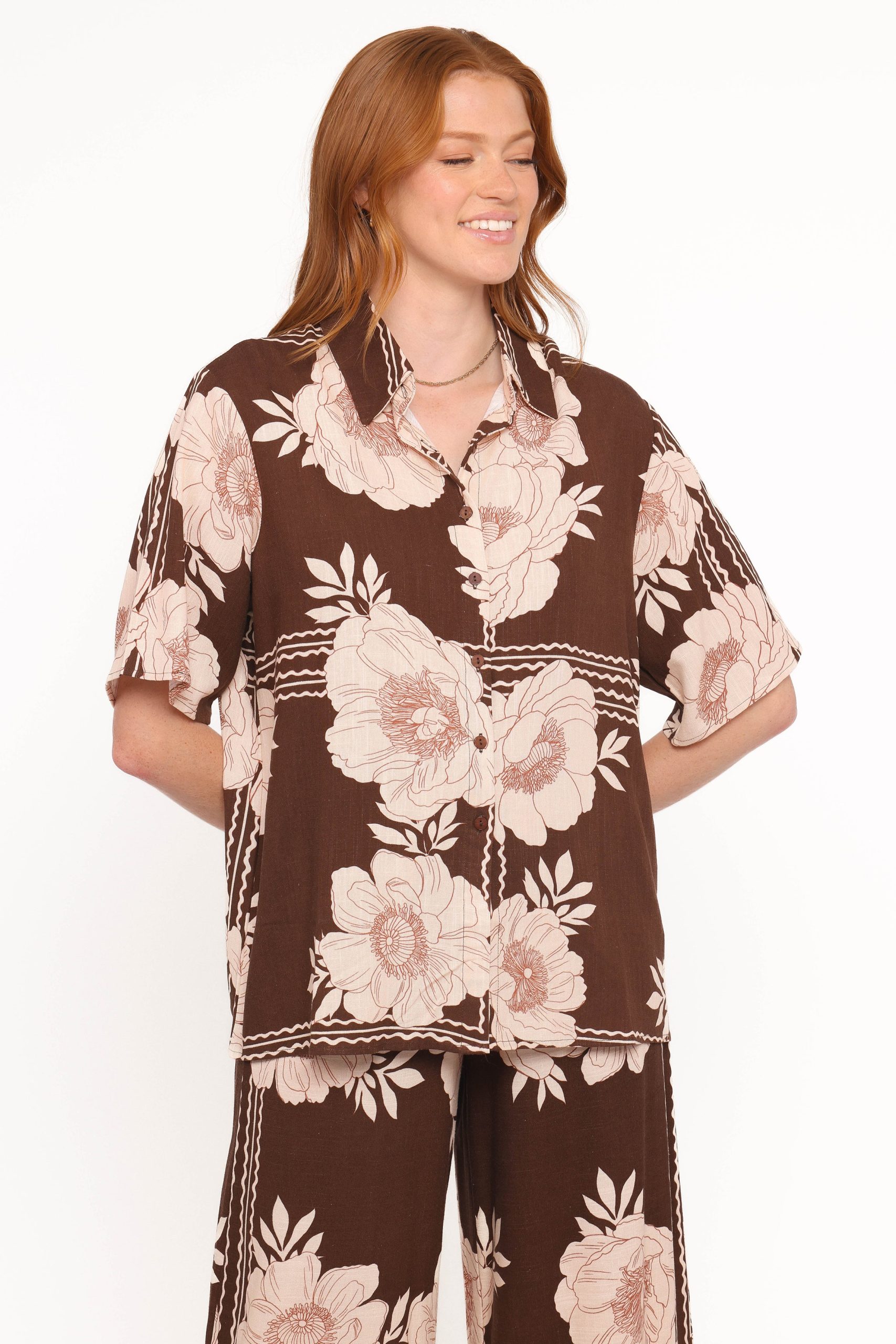 Bernadine Short Sleeve Shirt - Brown Floral - Image 2