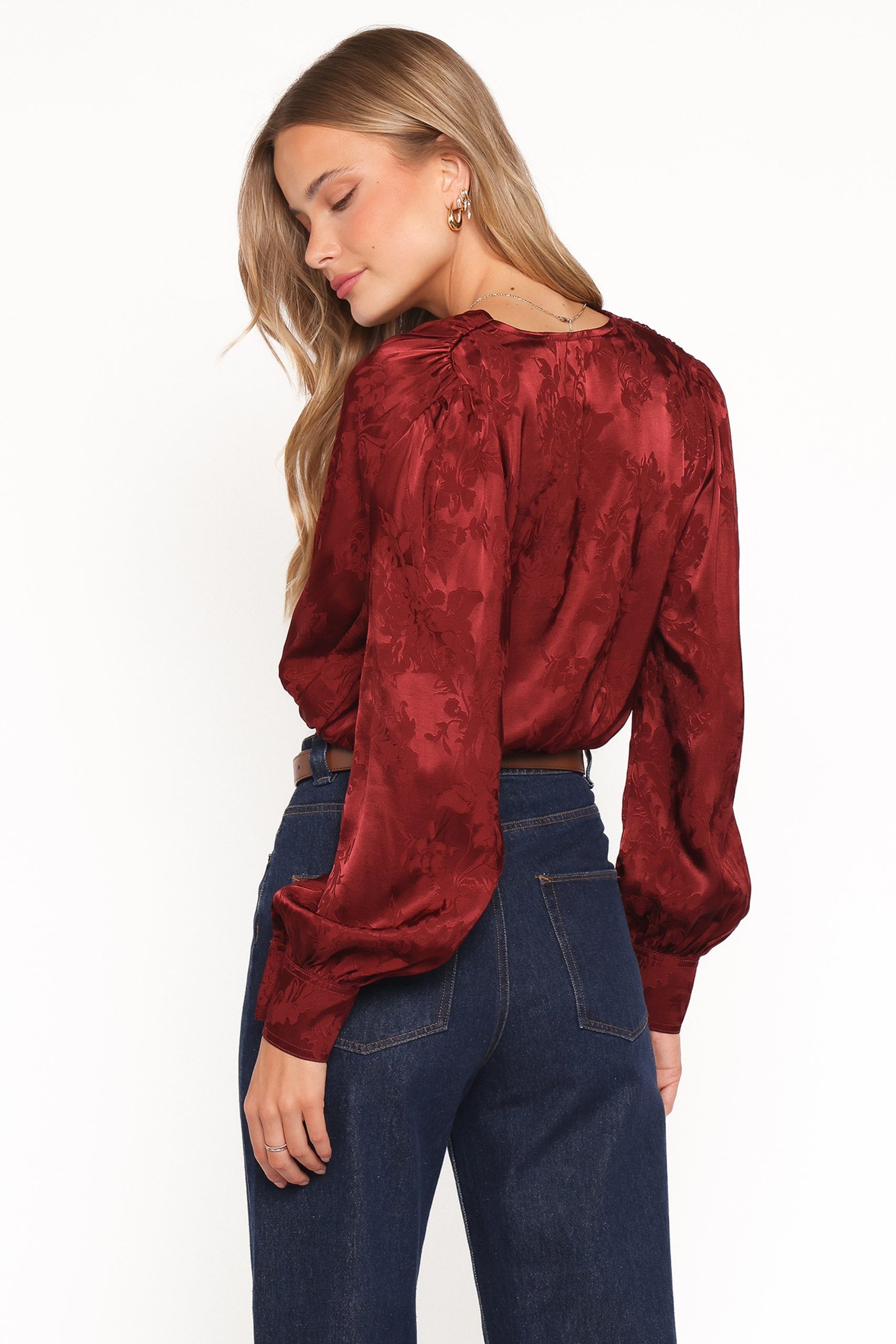 Bowman Cropped Blouse - Wine - Image 4