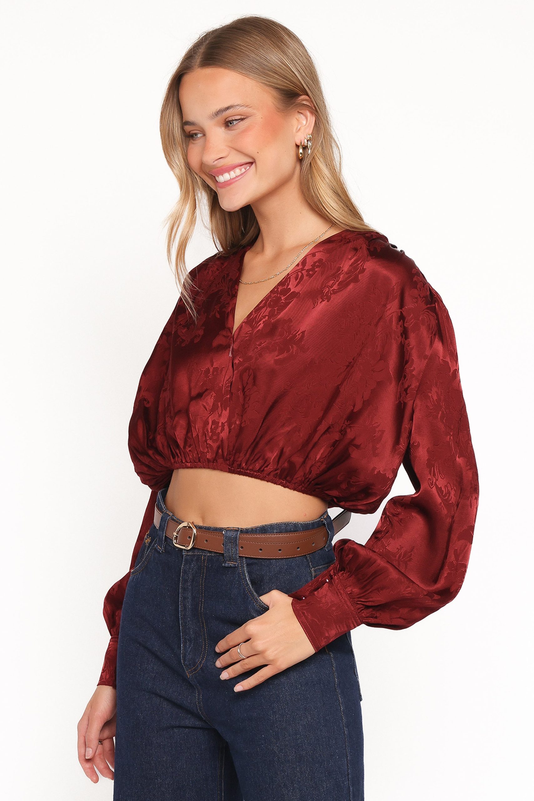 Bowman Cropped Blouse - Wine - Image 3