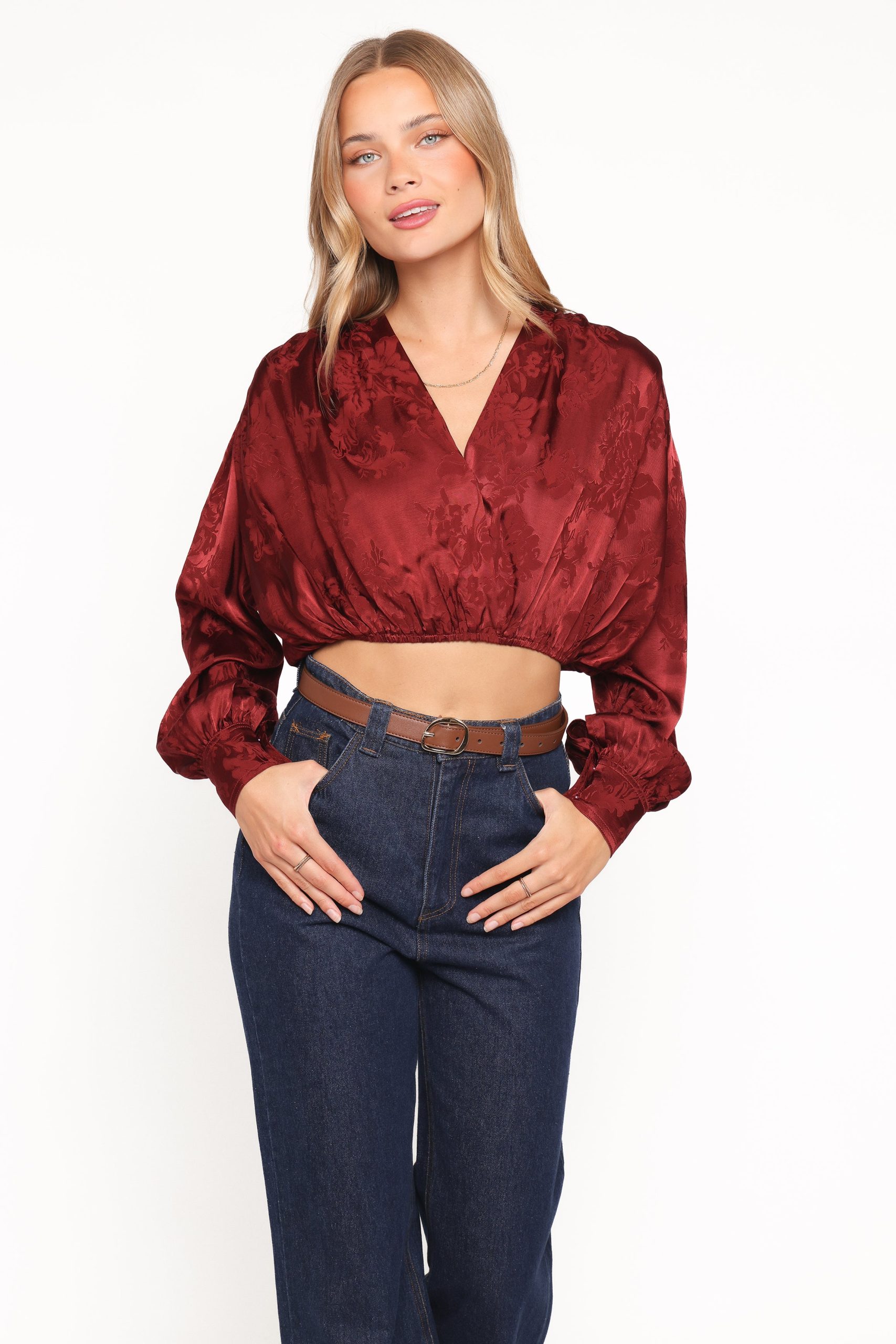 Bowman Cropped Blouse - Wine - Image 6