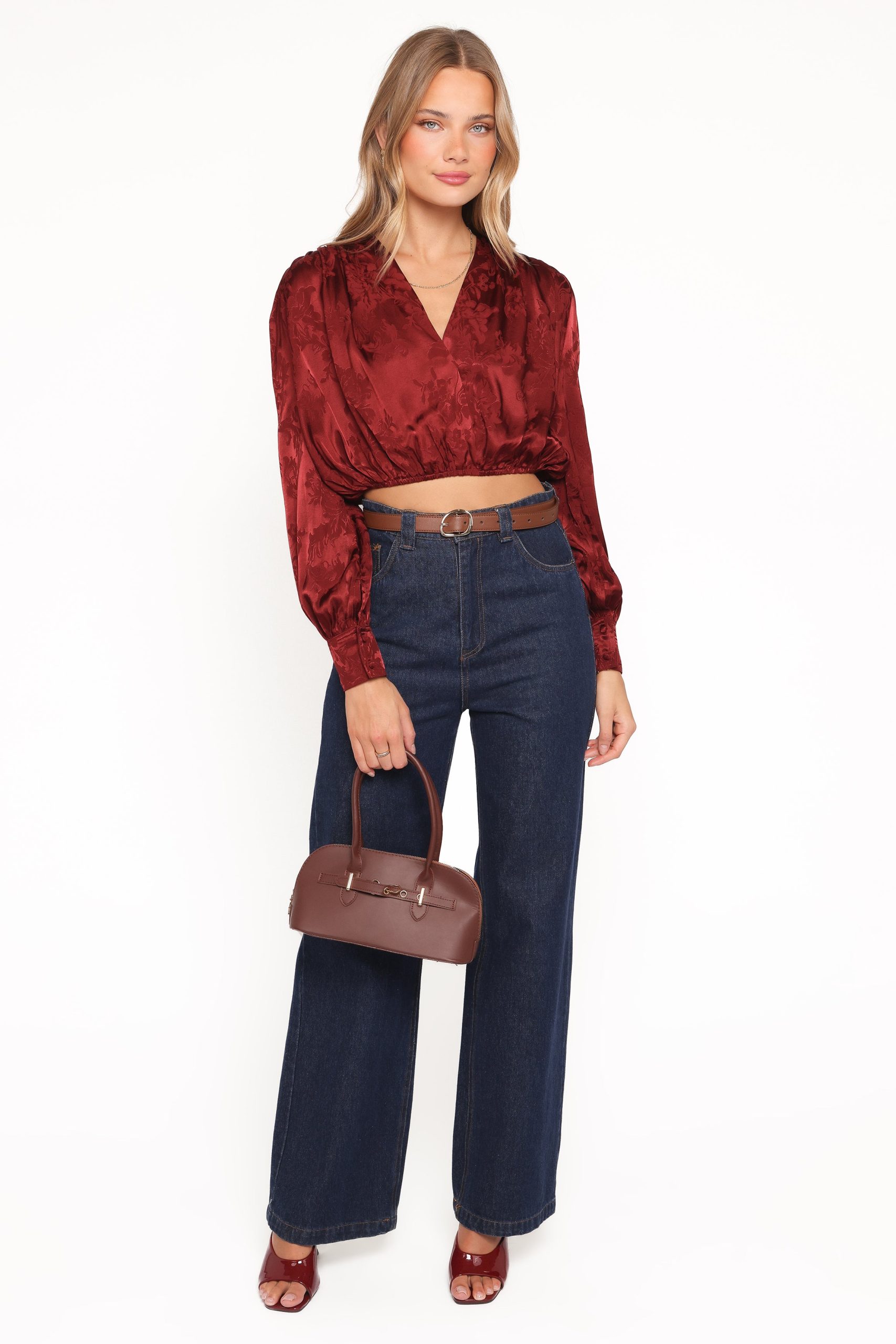 Bowman Cropped Blouse - Wine - Image 5