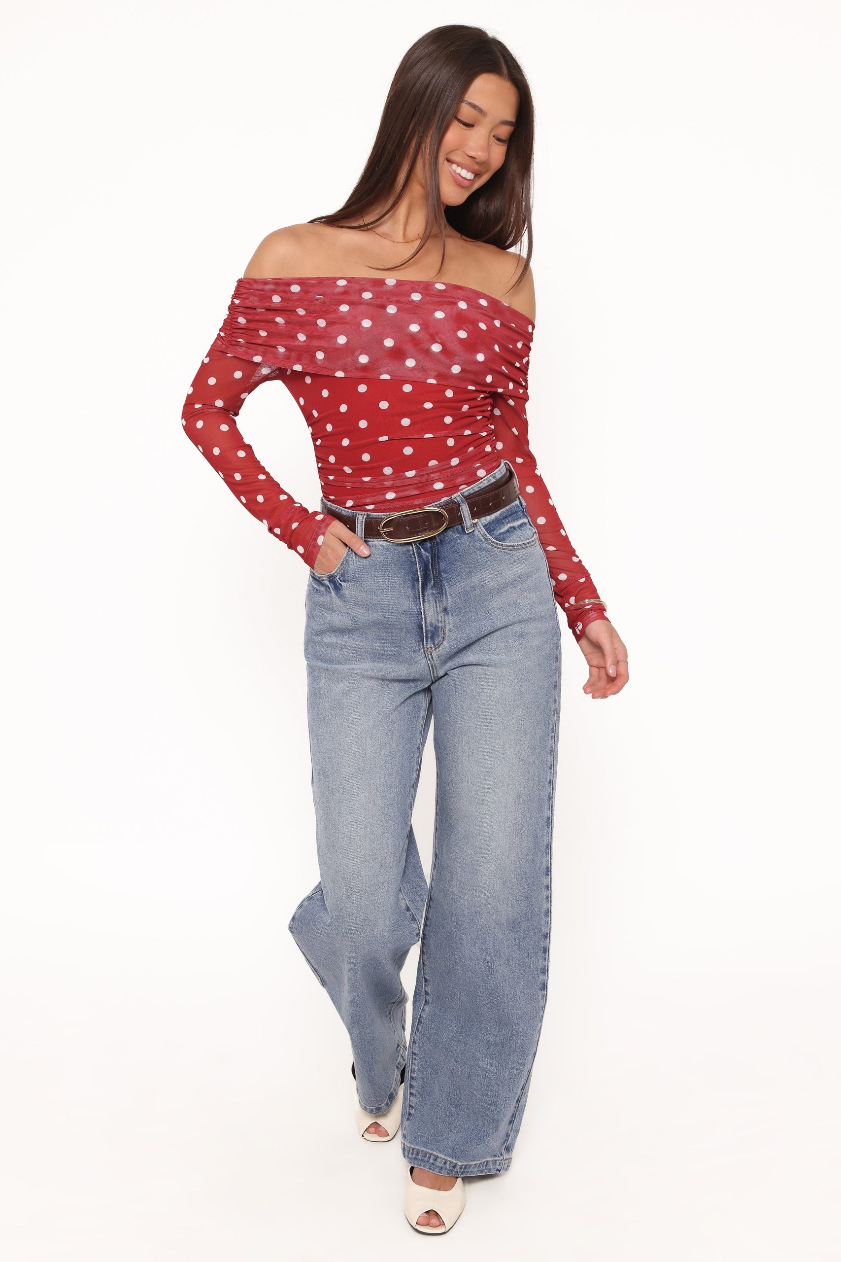 Caelira Off Shoulder Top - Red Polka Dot - Image 5