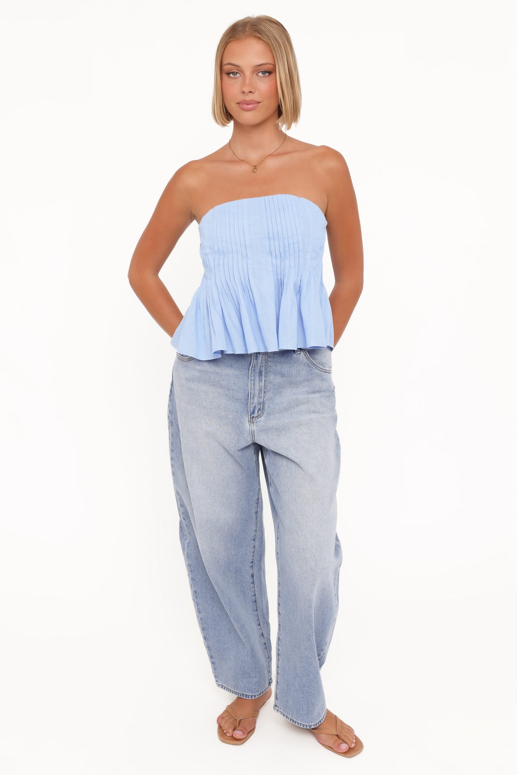 Cagnes Strapless Peplum Top - Blue - Image 5