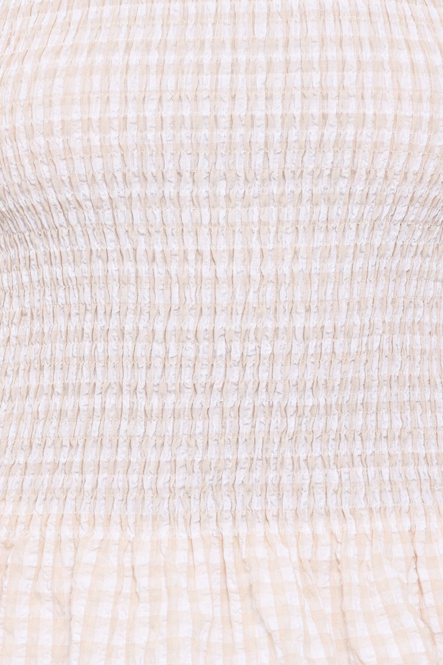 Callista Shirred Waist Top - Beige Gingham - Image 7