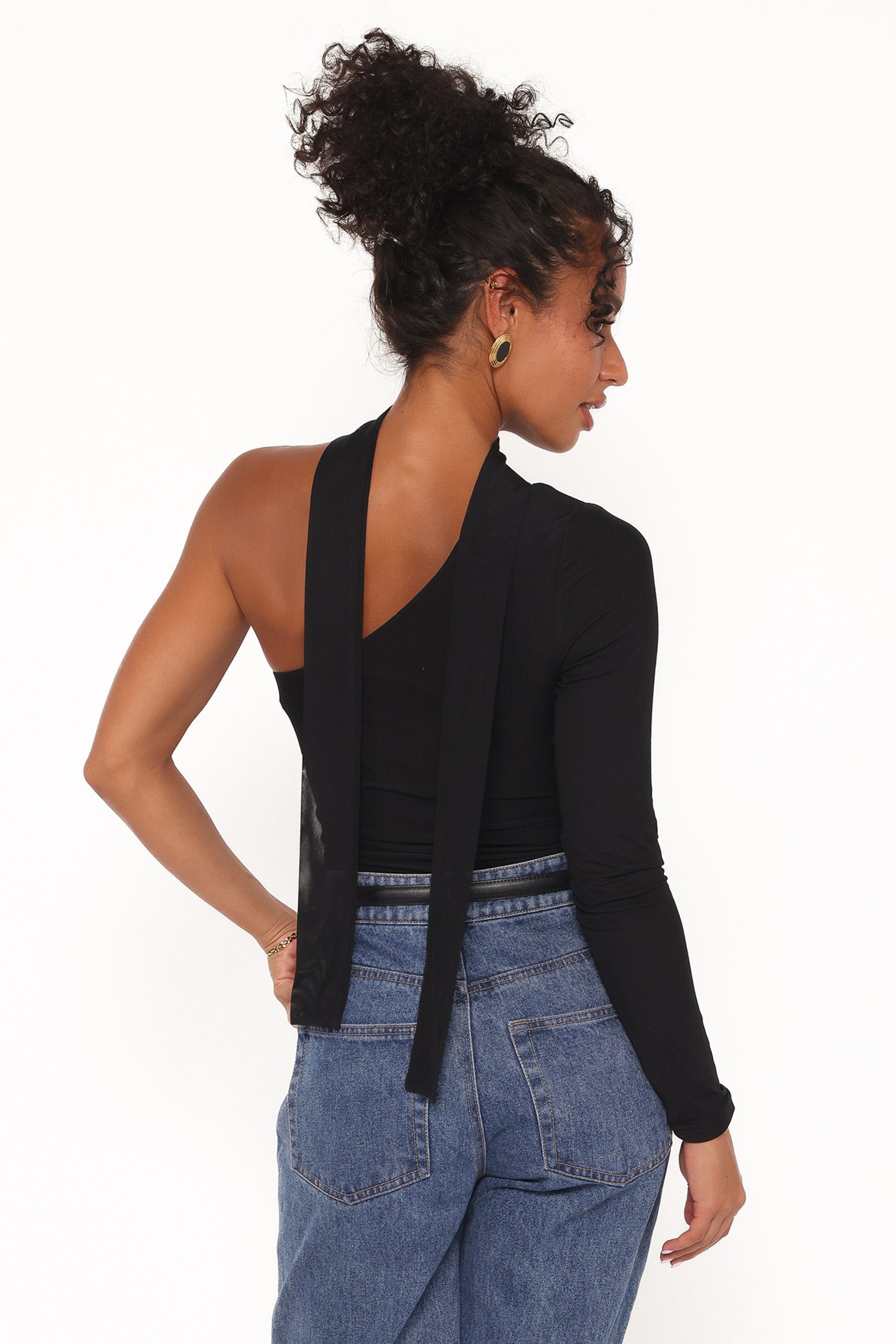 Carlie Mesh One Shoulder Top - Black - Image 3