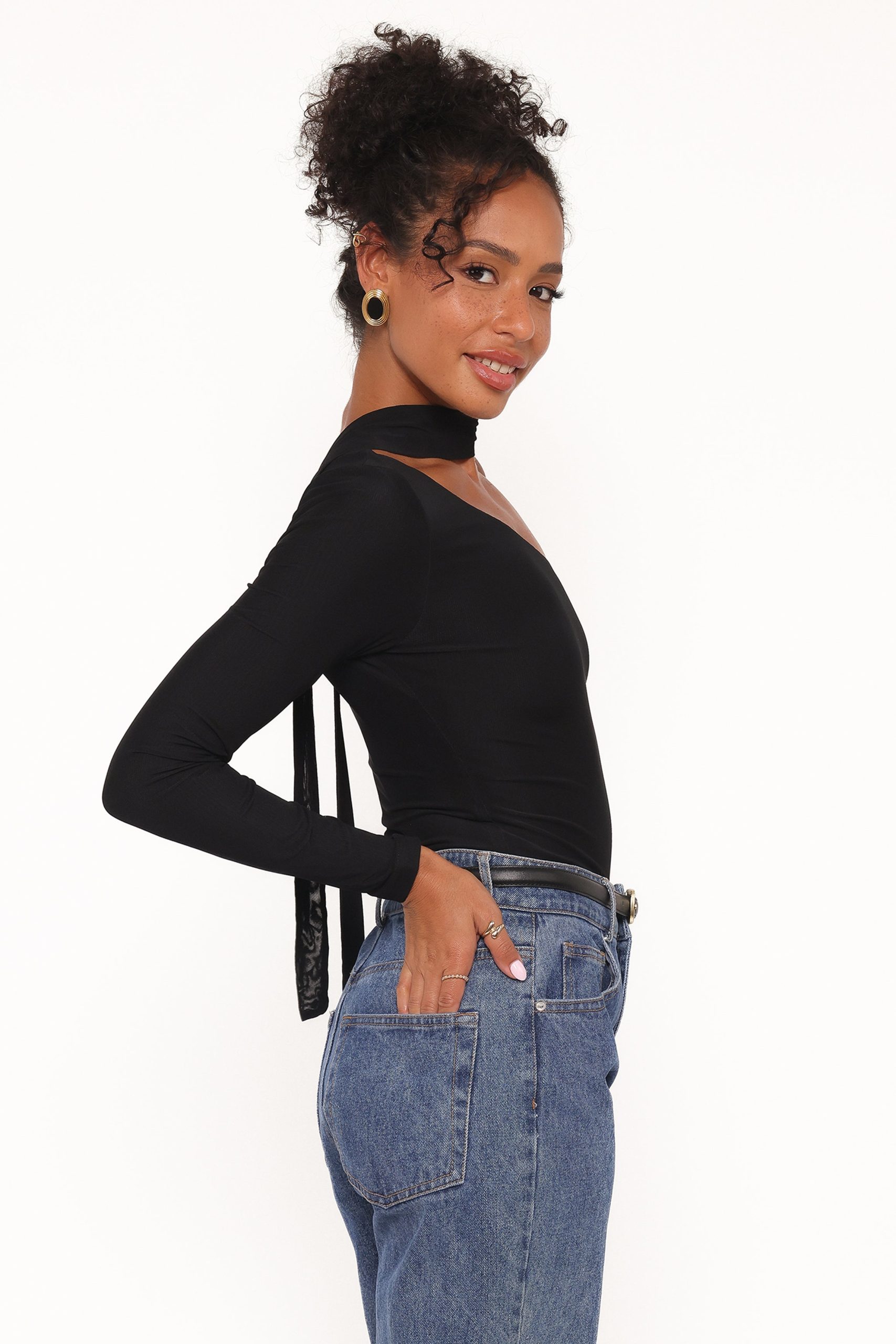Carlie Mesh One Shoulder Top - Black - Image 2
