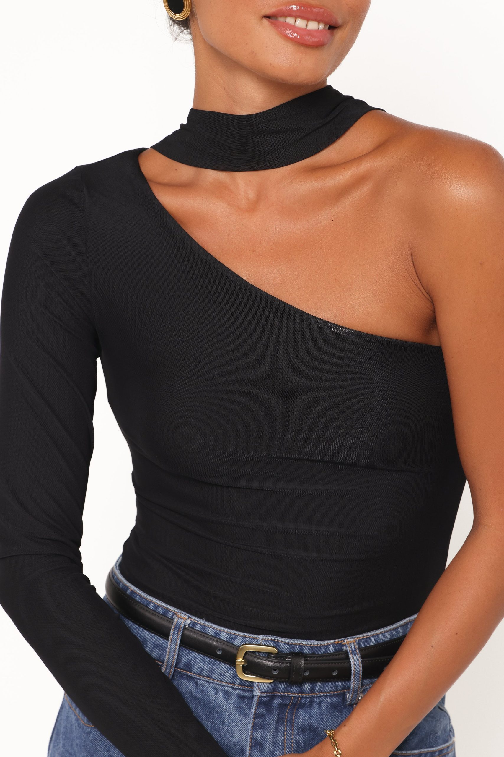 Carlie Mesh One Shoulder Top - Black - Image 5
