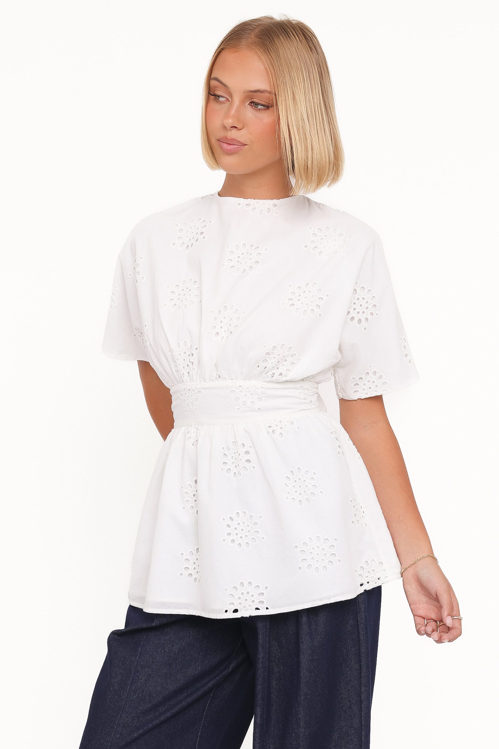 Carmel Tie Back Tunic Top - White Embroidery - Image 4