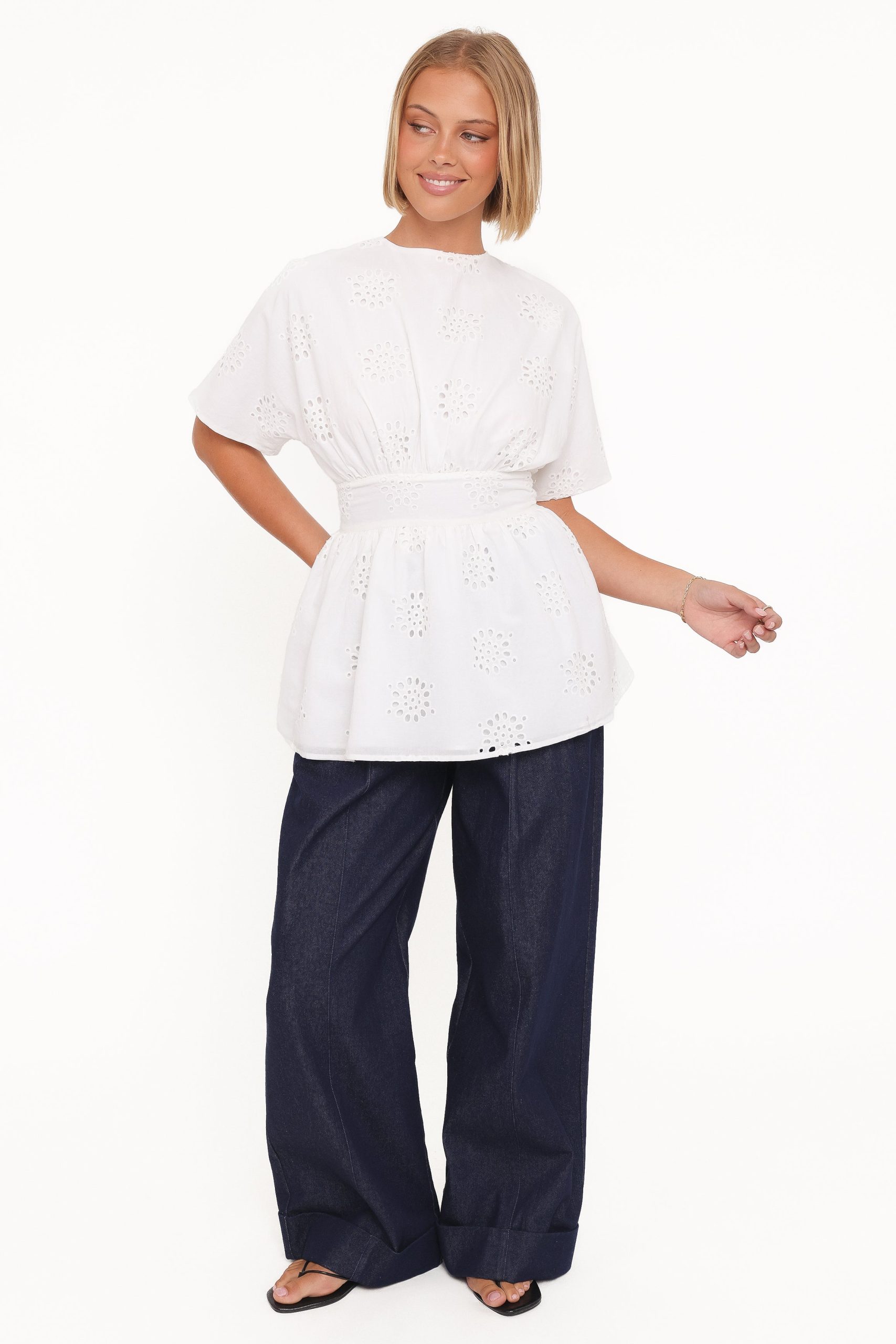 Carmel Tie Back Tunic Top - White Embroidery - Image 6