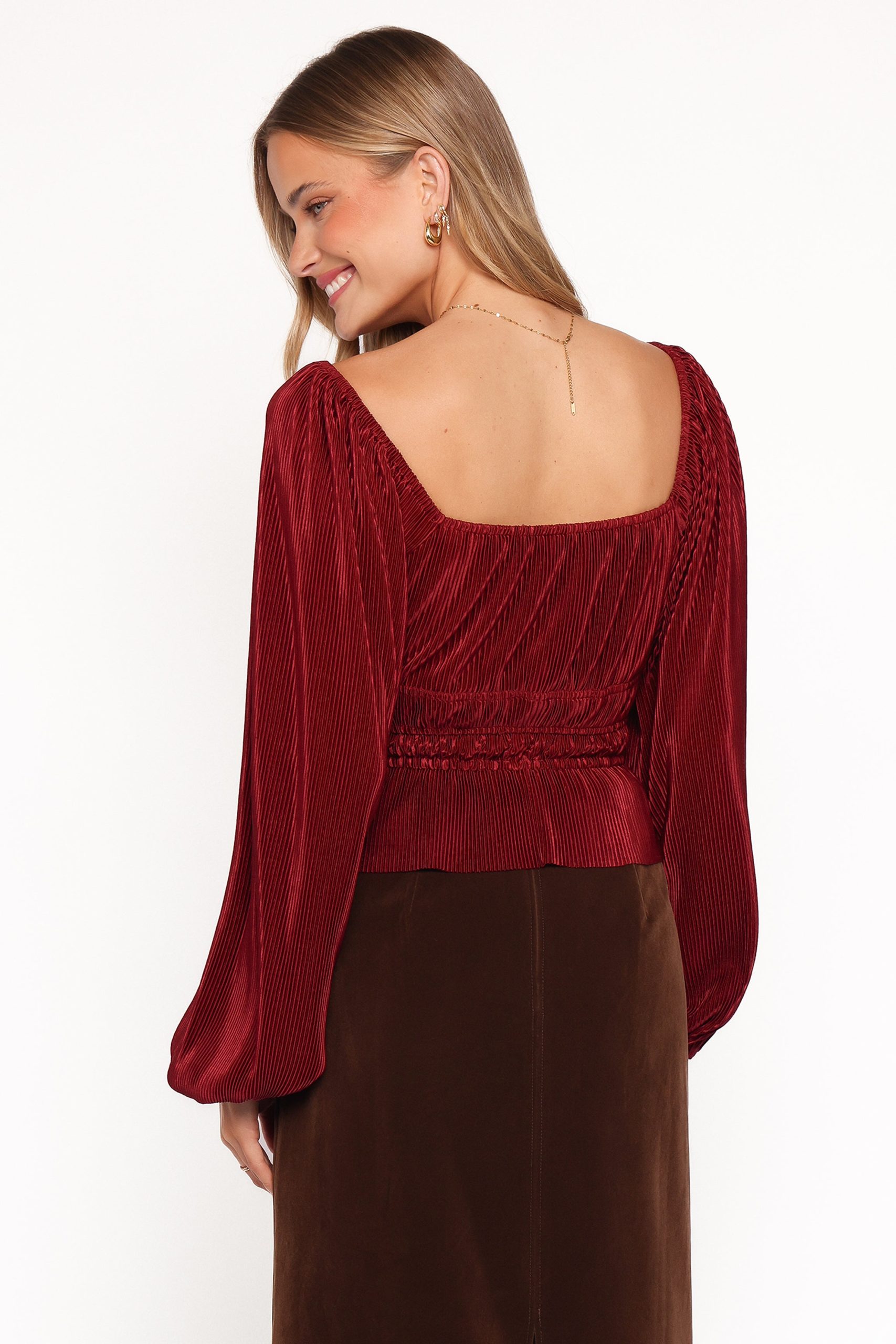 Ceppia Plisse Top - Burgundy - Image 5