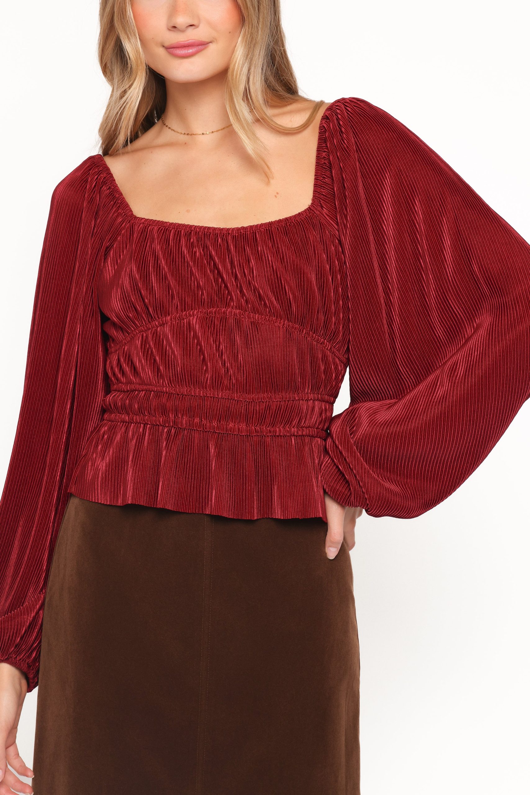 Ceppia Plisse Top - Burgundy - Image 3