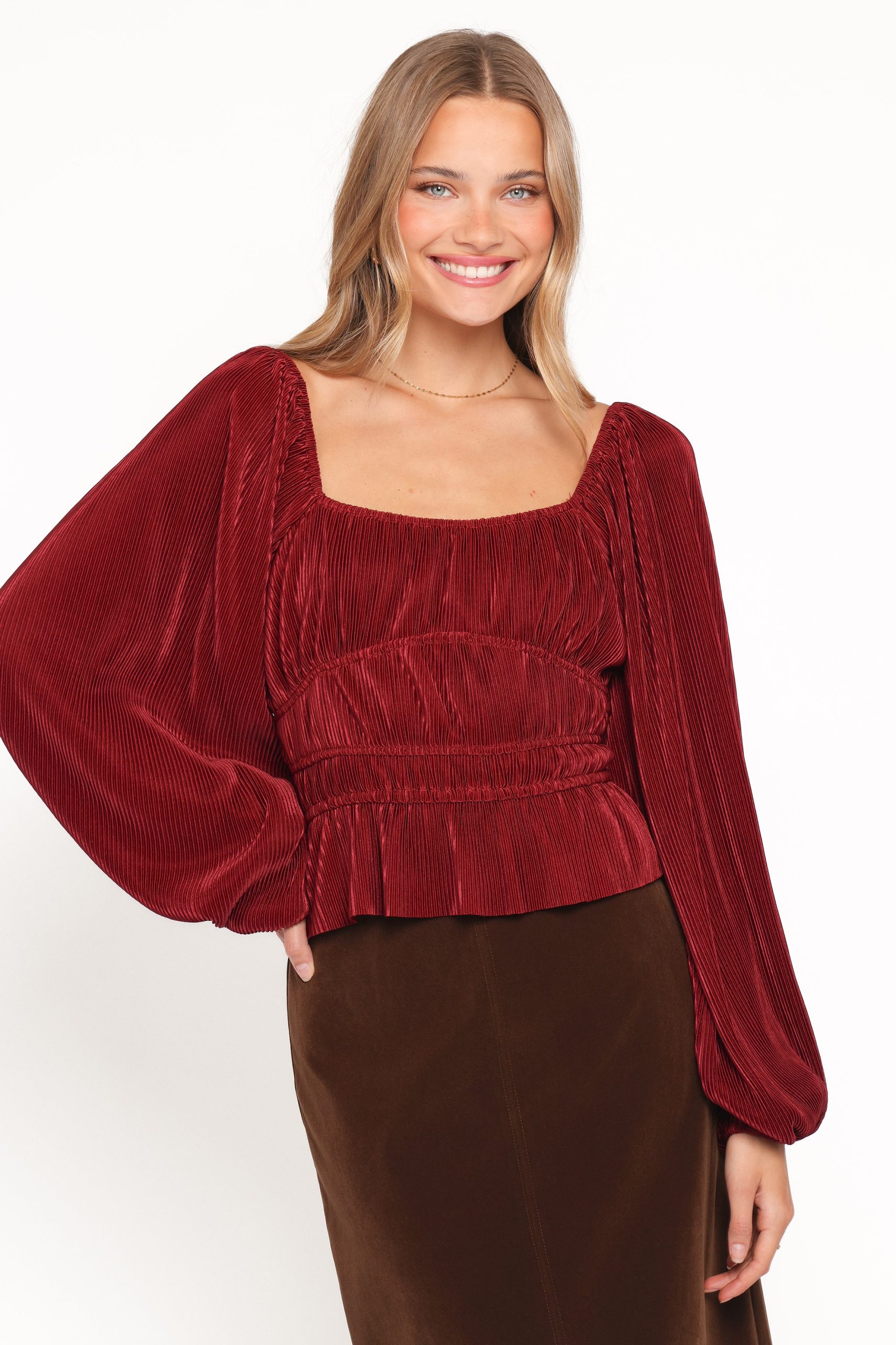 Ceppia Plisse Top - Burgundy - Image 2