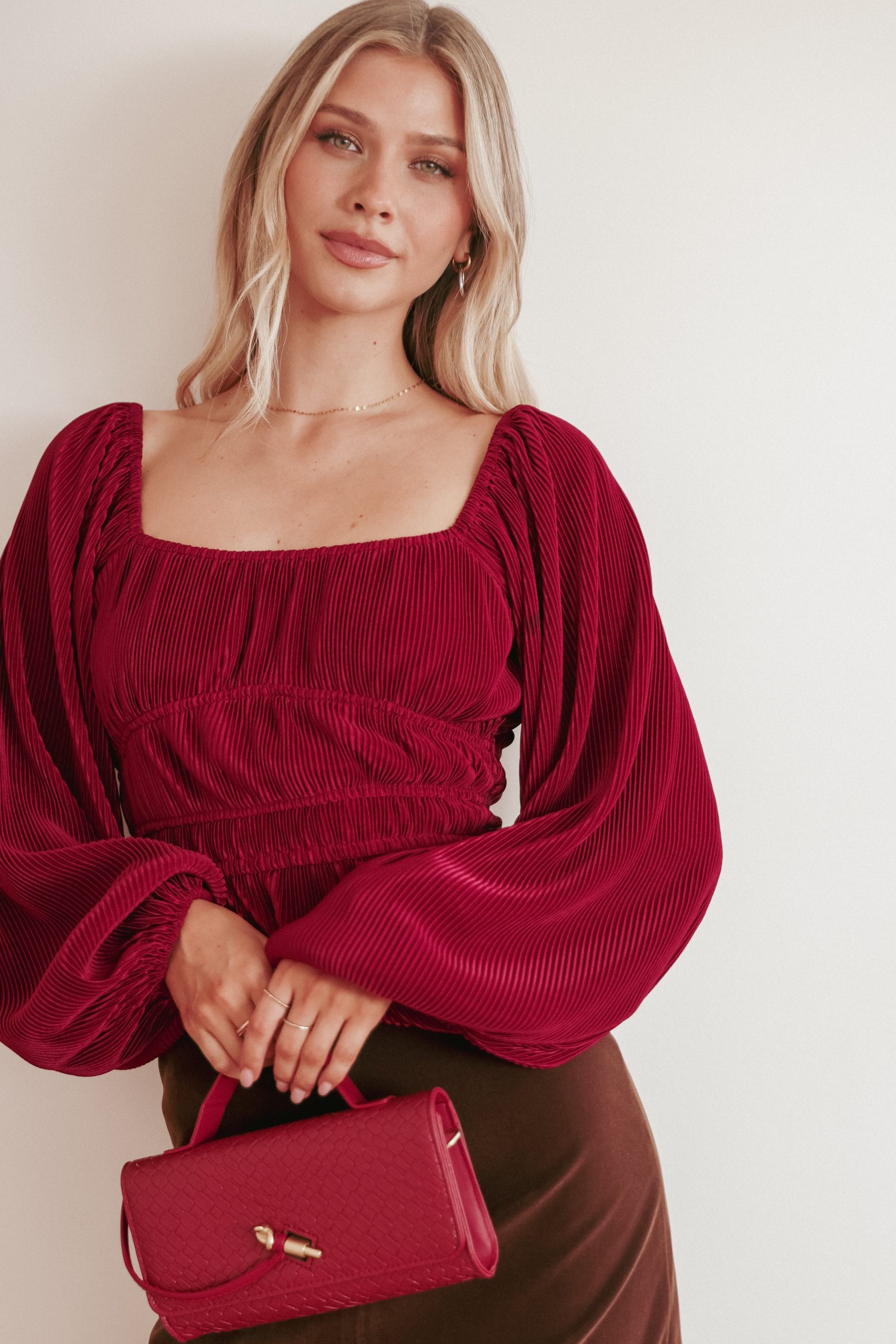 Ceppia Plisse Top - Burgundy - Image 8