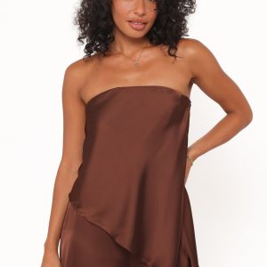 Charmer Asymmetrical Longline Strapless Top - Dark Brown