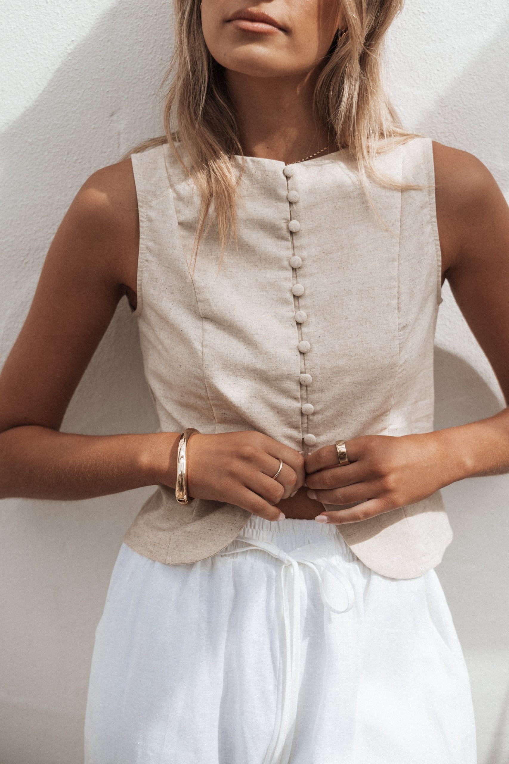 Daniella Linen Vest - Oatmeal - Image 2
