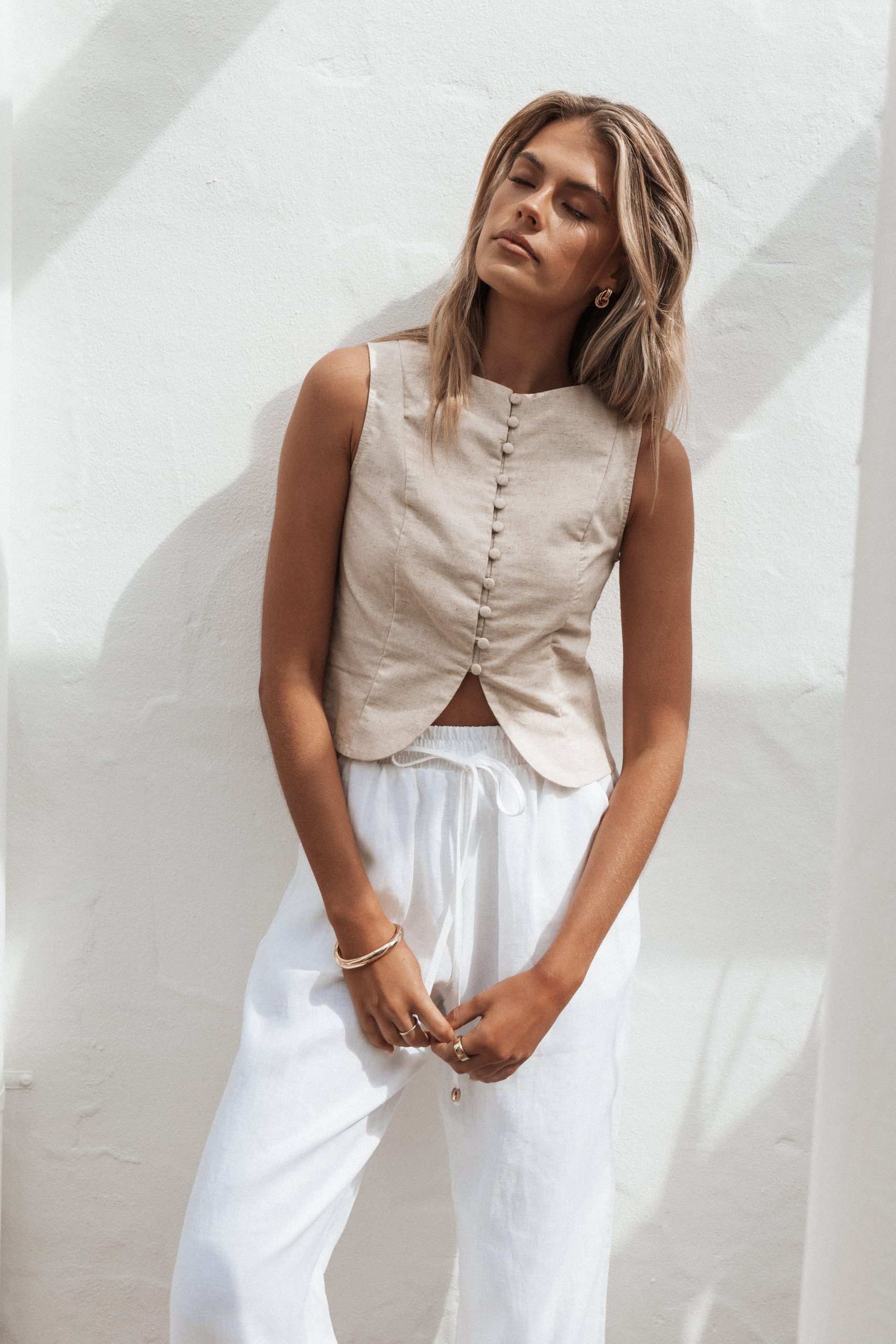 Daniella Linen Vest - Oatmeal - Image 9