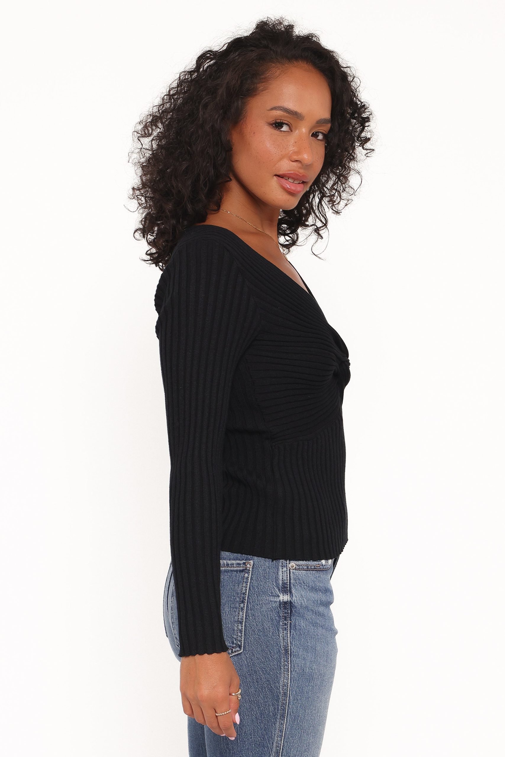 Demi Twist Detail Knit Top - Black - Image 3