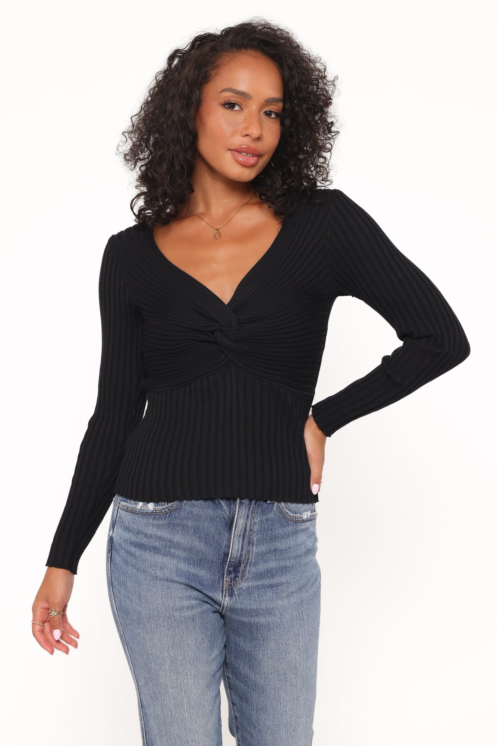 Demi Twist Detail Knit Top - Black - Image 2