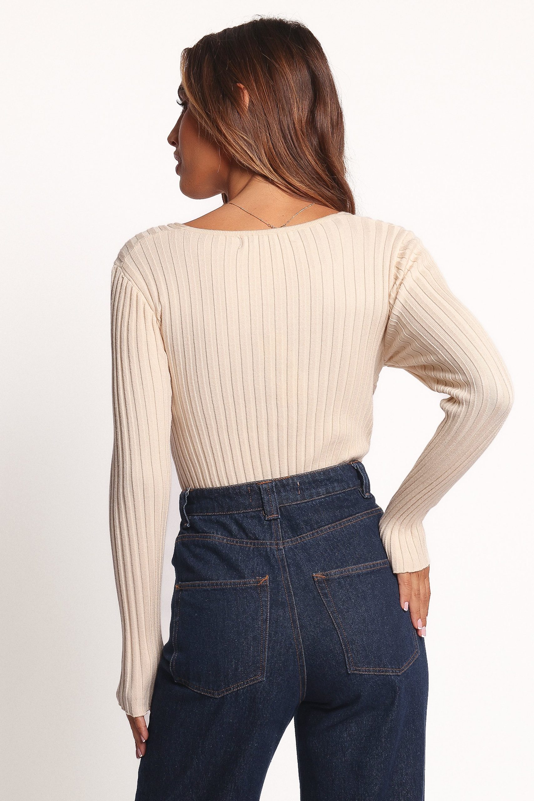 Demi Twist Detail Knit Top - Cream - Image 5