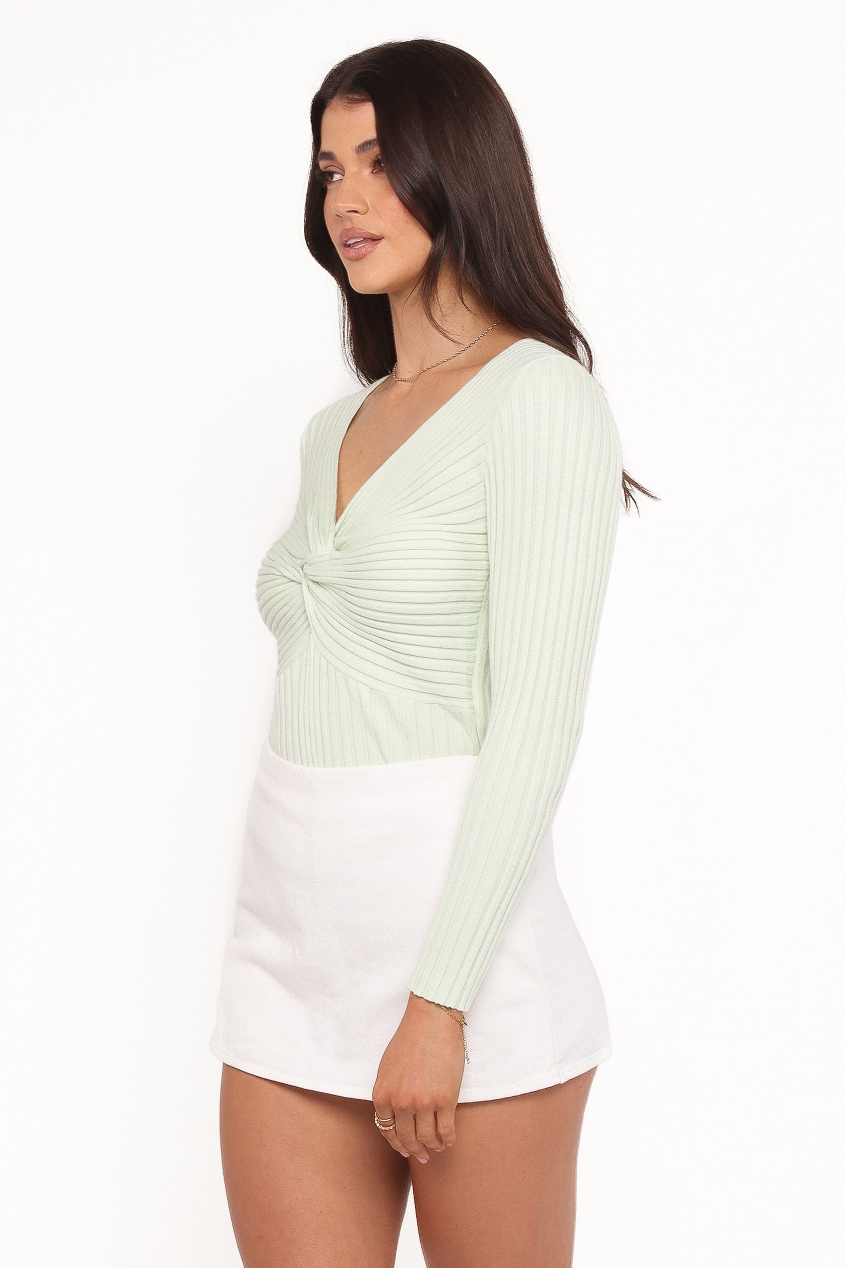 Demi Twist Detail Knit Top - Sage - Image 3
