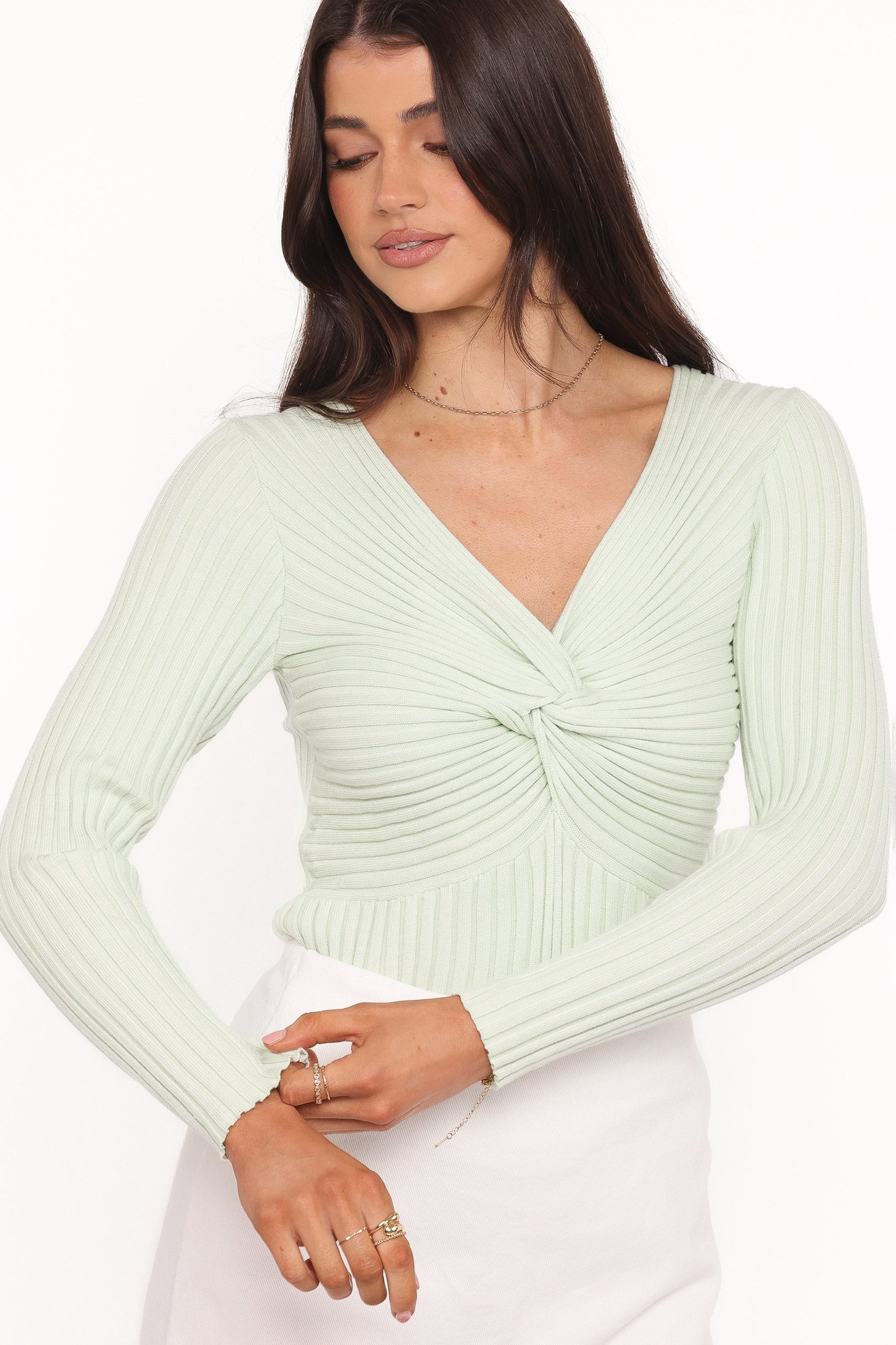 Demi Twist Detail Knit Top - Sage - Image 2