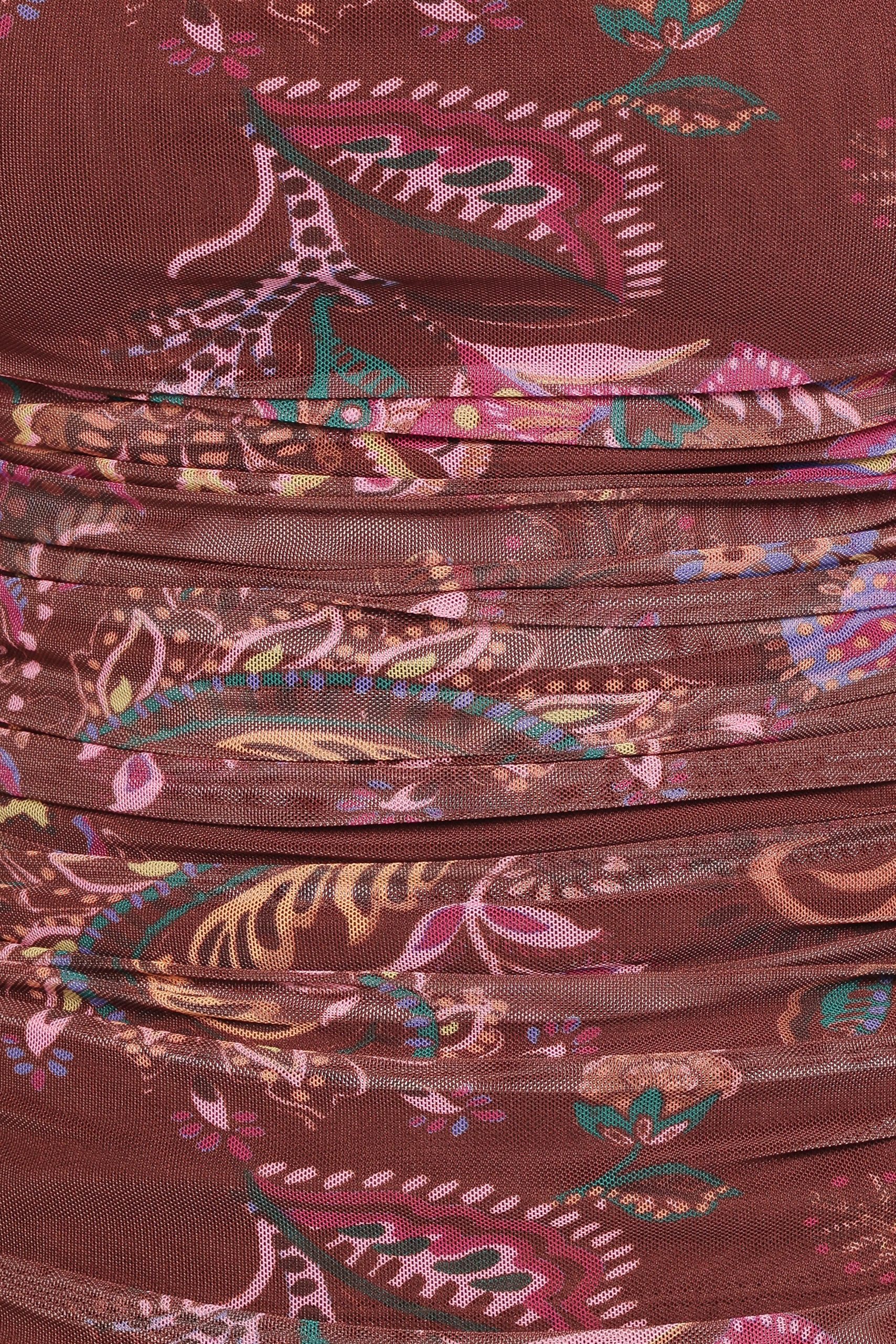 Elfrida Off Shoulder Mesh Top - Brown Floral - Image 7