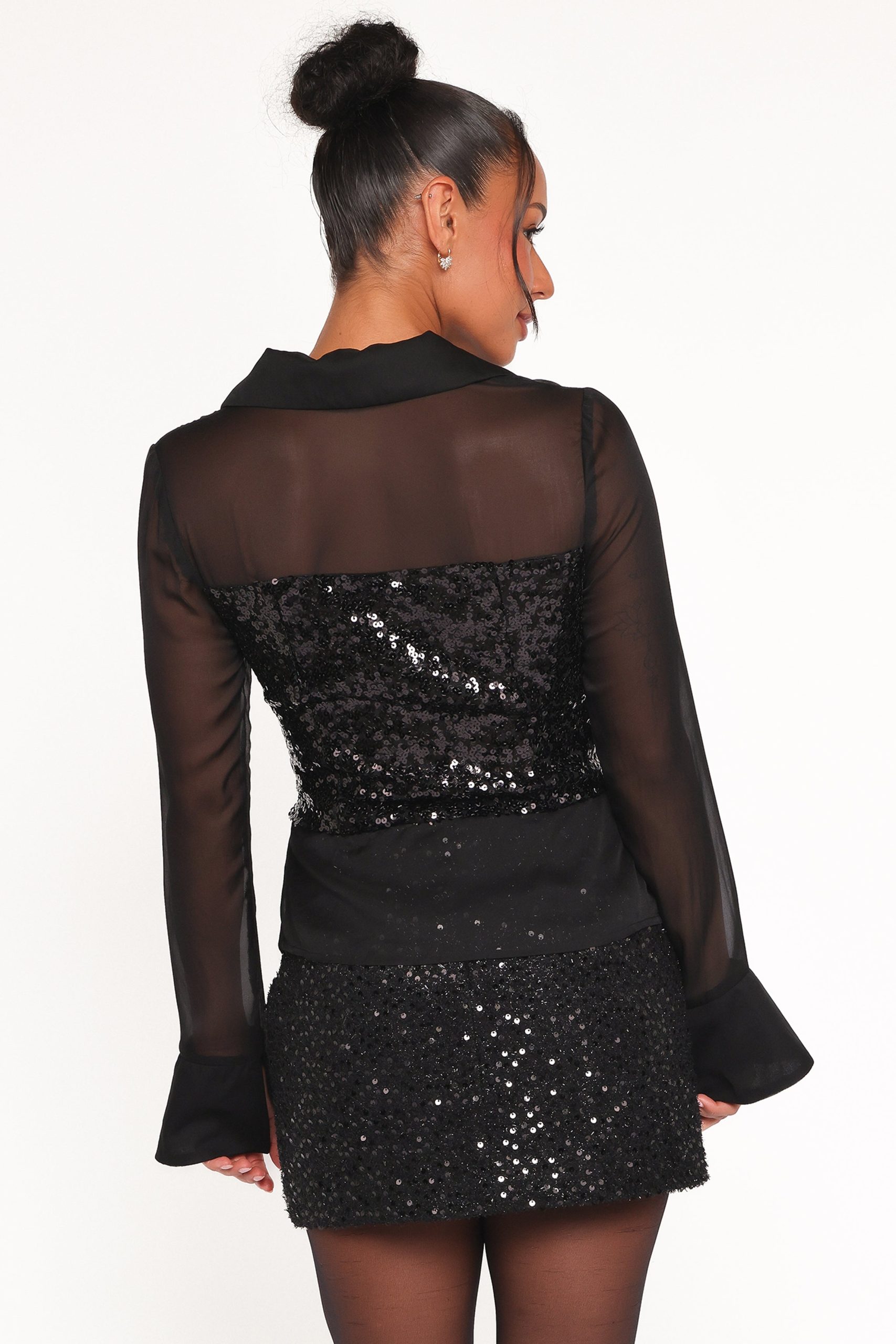 Eliana Sheer Sequin Blouse - Black - Image 5