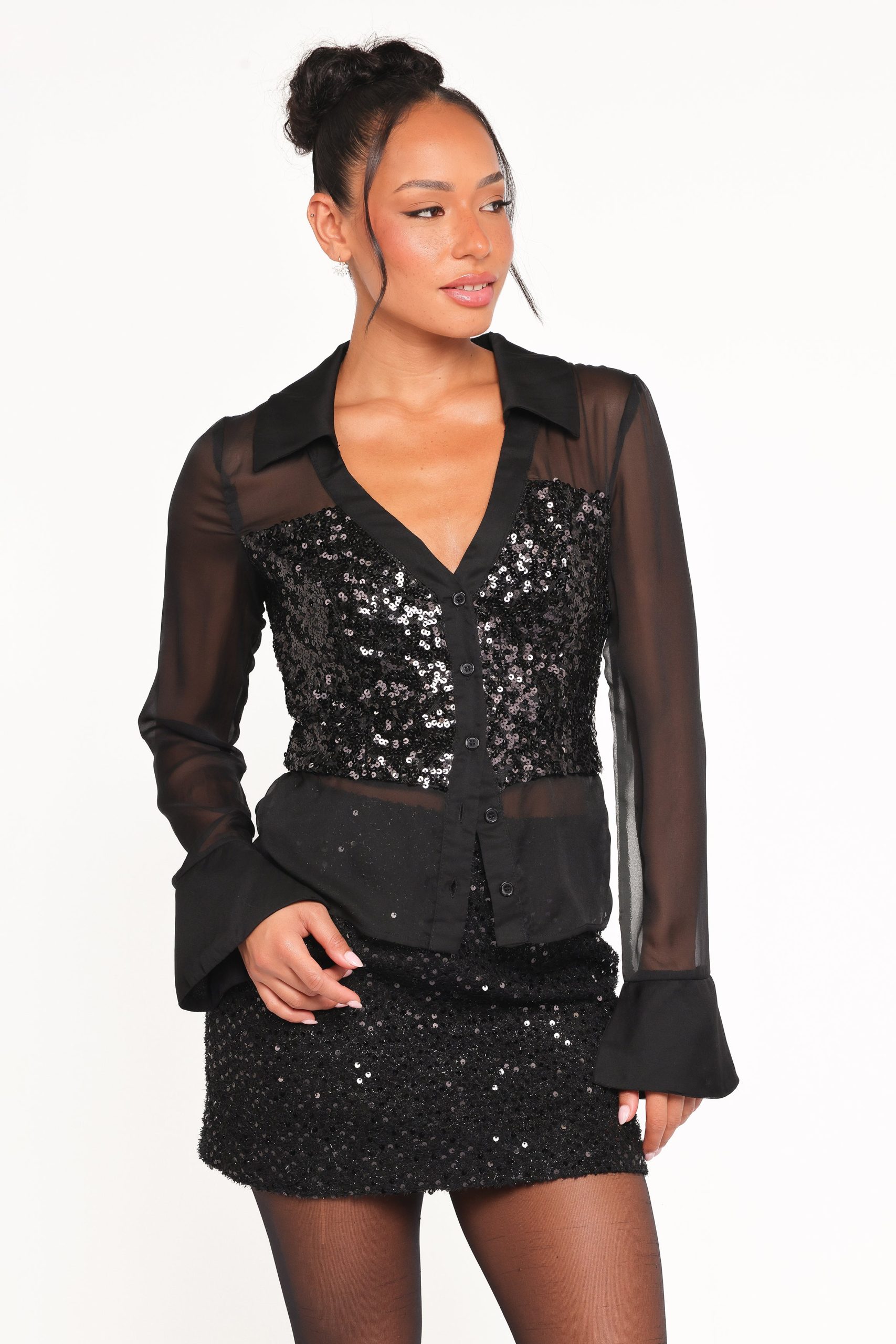 Eliana Sheer Sequin Blouse - Black - Image 2