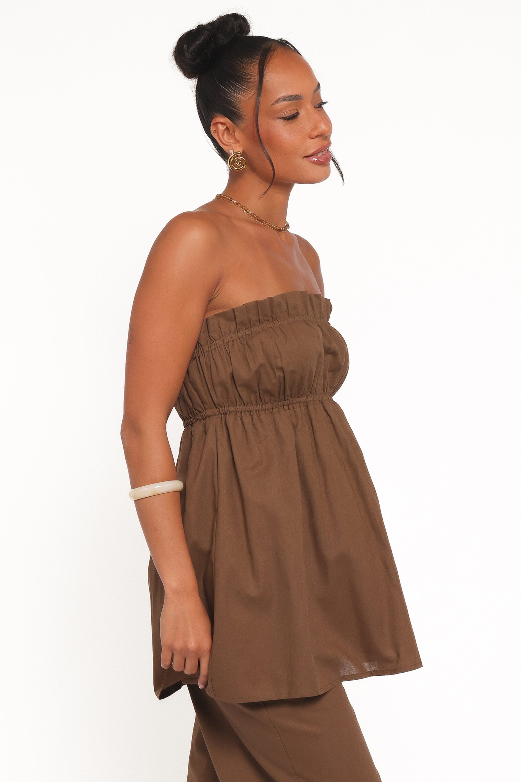 Ember Strapless Tunic Top - Brown - Image 4