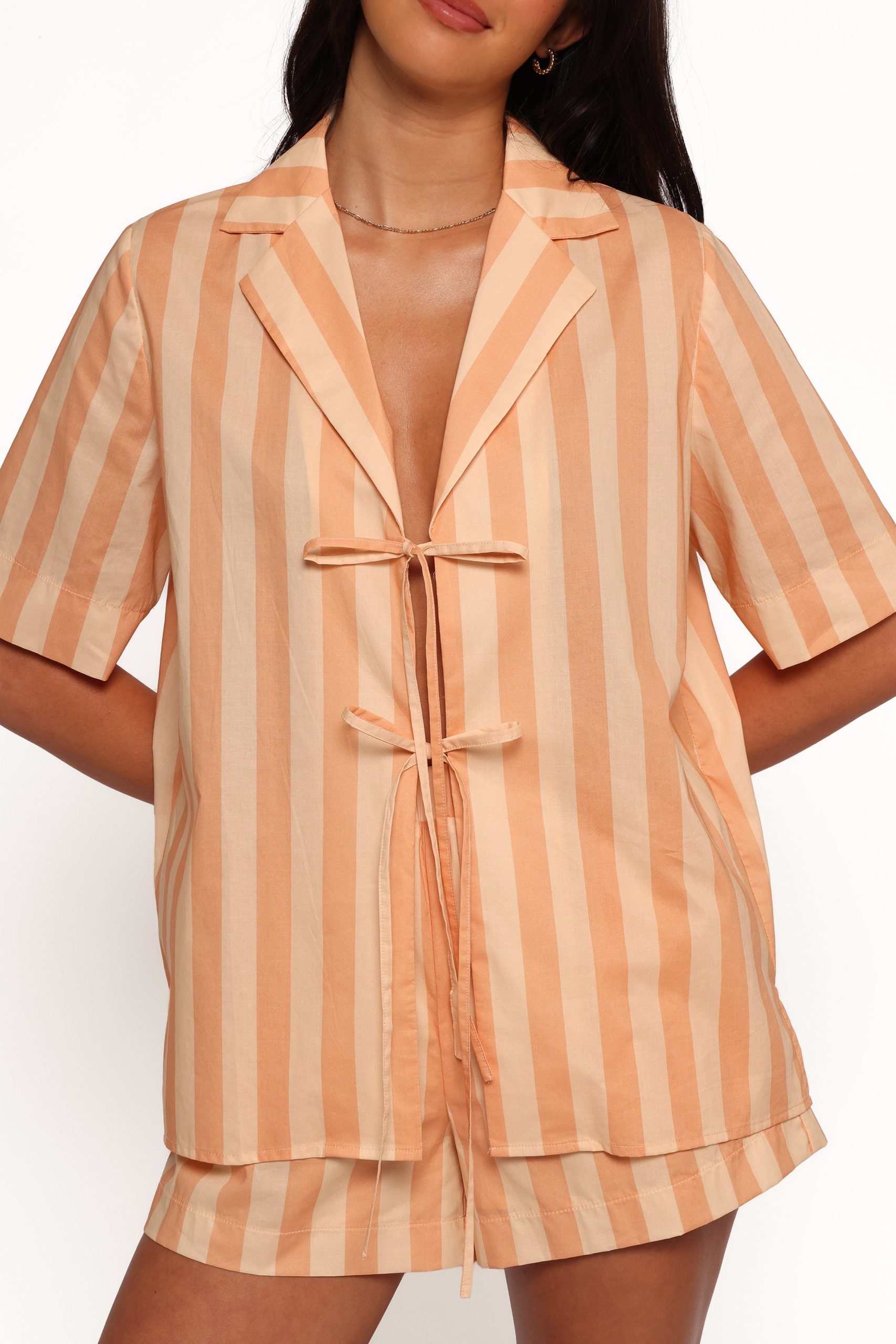 Essie Tie Front Shirt - Terracotta Stripe - Image 2