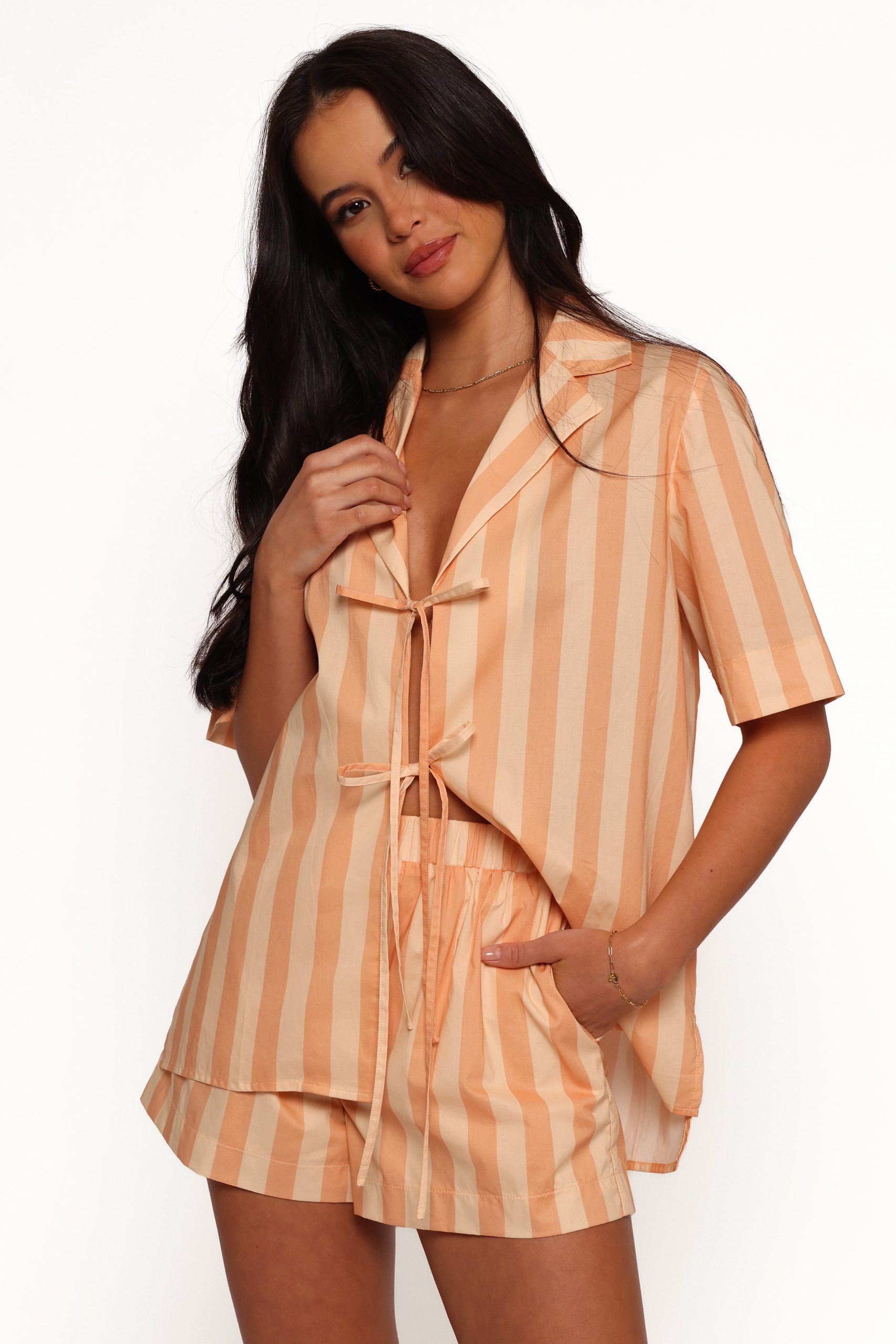 Essie Tie Front Shirt - Terracotta Stripe - Image 3