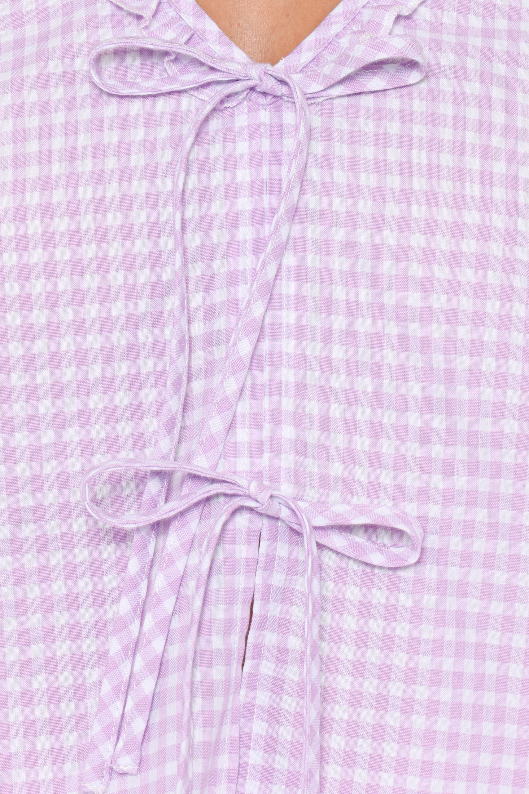Fainche Front Tie Top - Lilac Gingham - Image 8