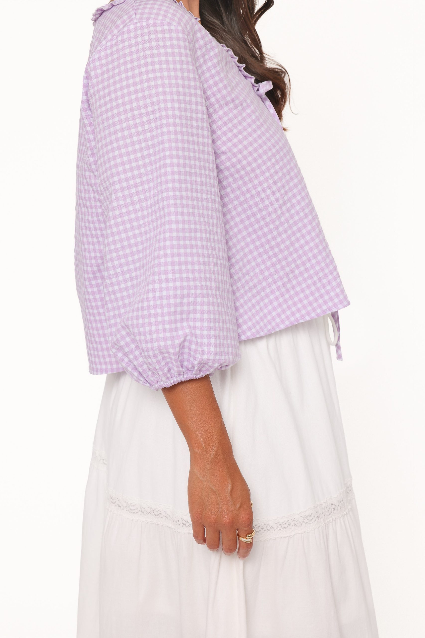 Fainche Front Tie Top - Lilac Gingham - Image 7