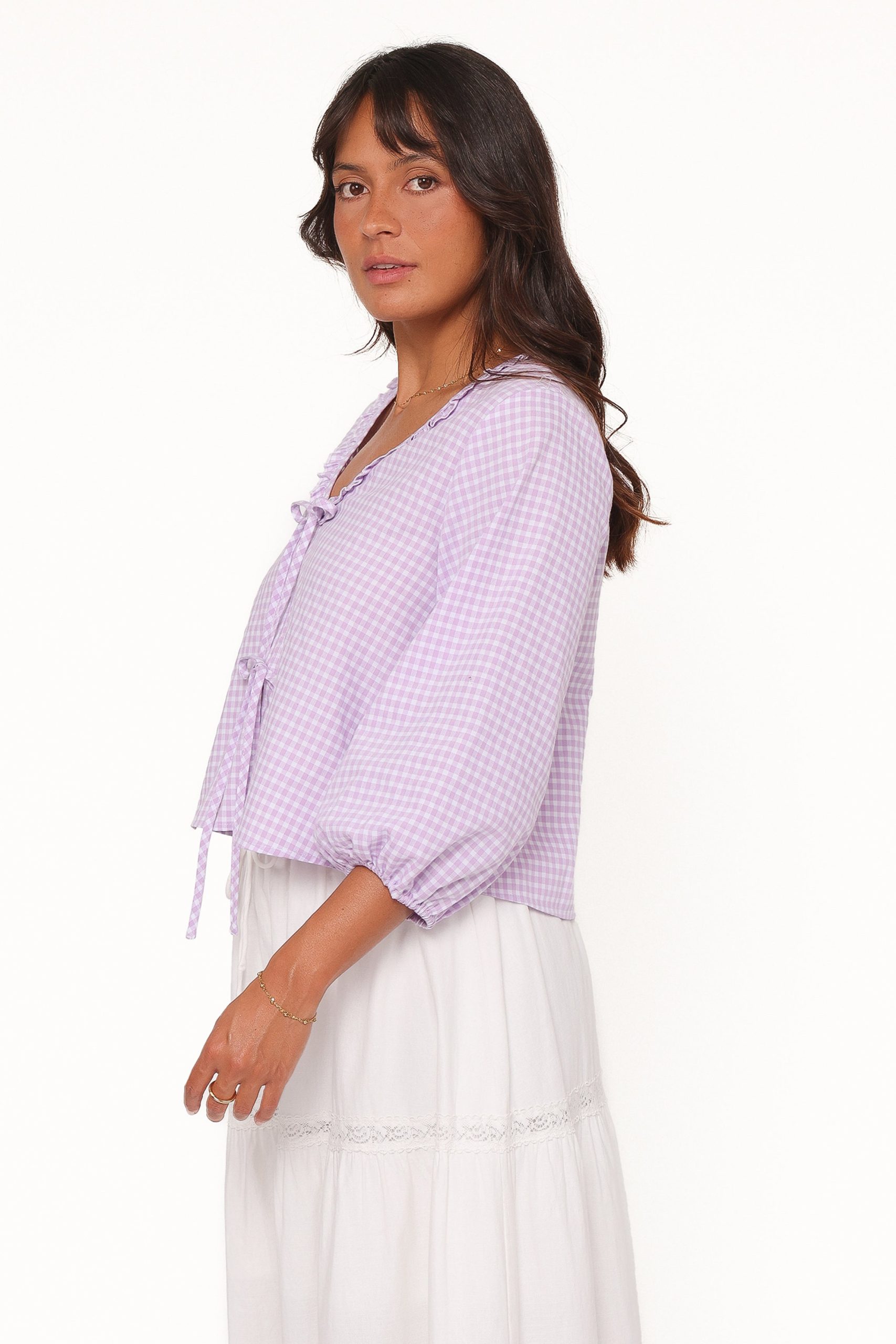 Fainche Front Tie Top - Lilac Gingham - Image 4