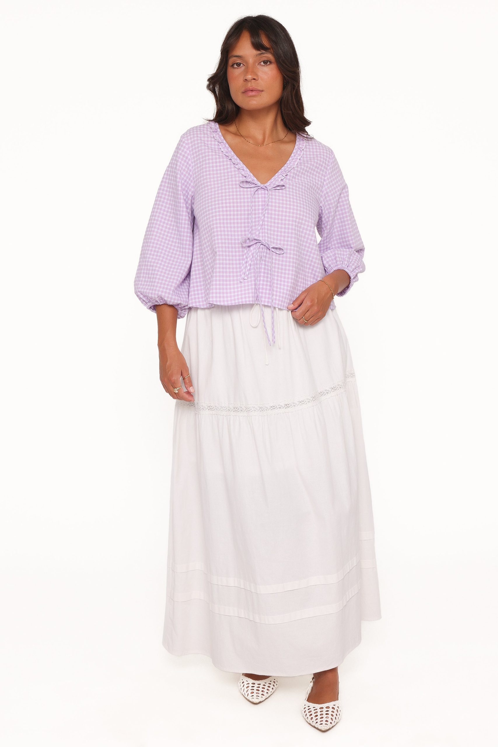 Fainche Front Tie Top - Lilac Gingham - Image 6