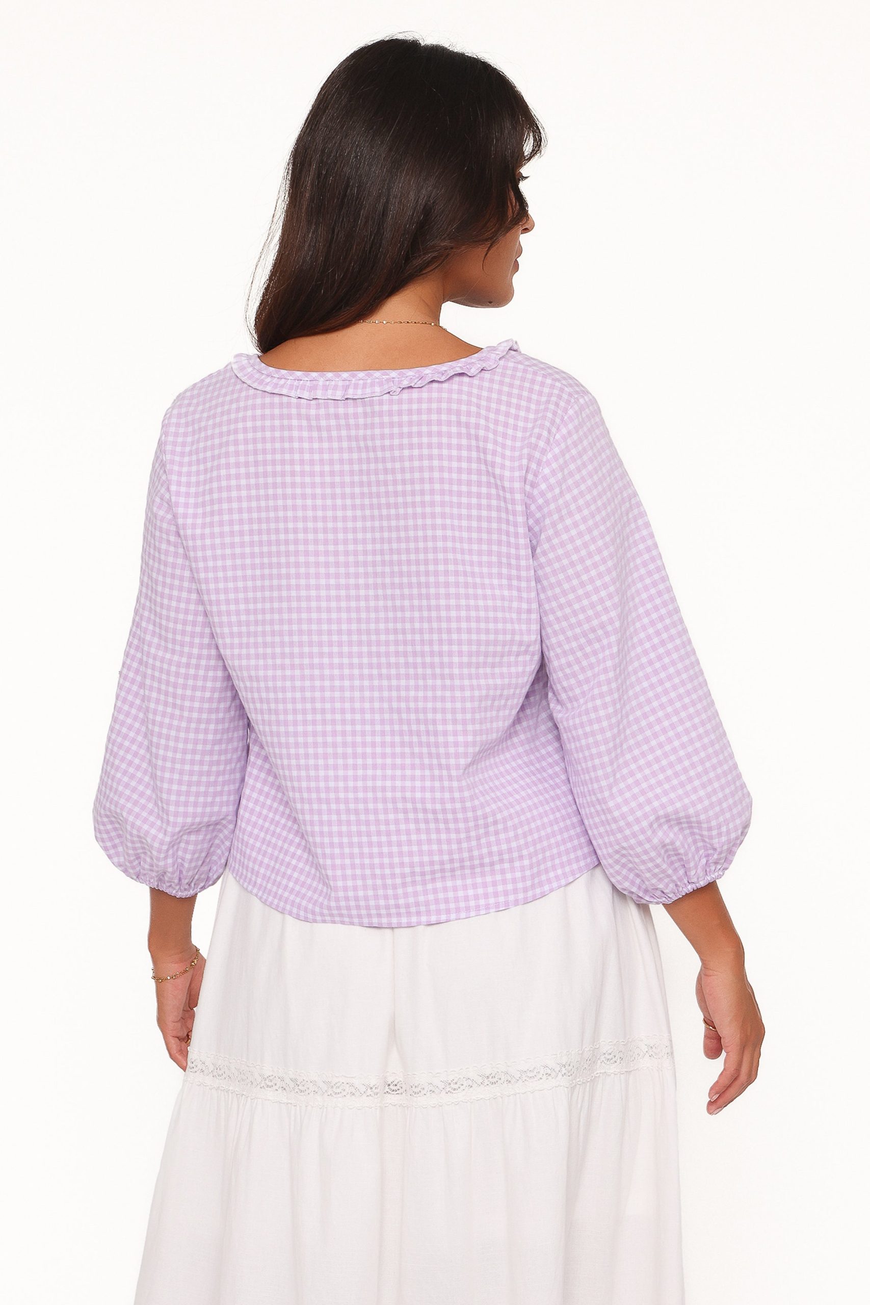 Fainche Front Tie Top - Lilac Gingham - Image 5