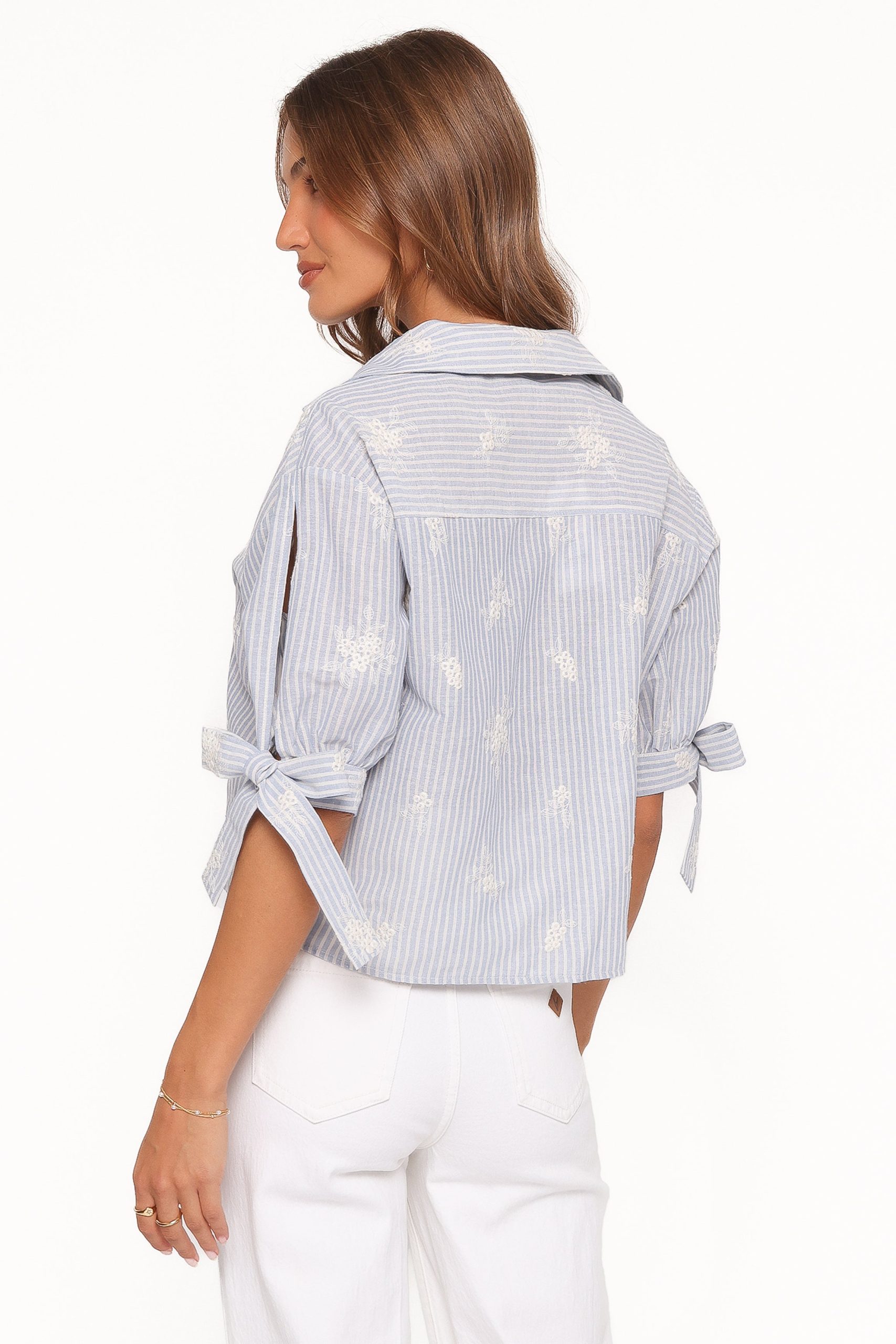 Floriana Tie Sleeve Shirt - Blue Stripe - Image 5