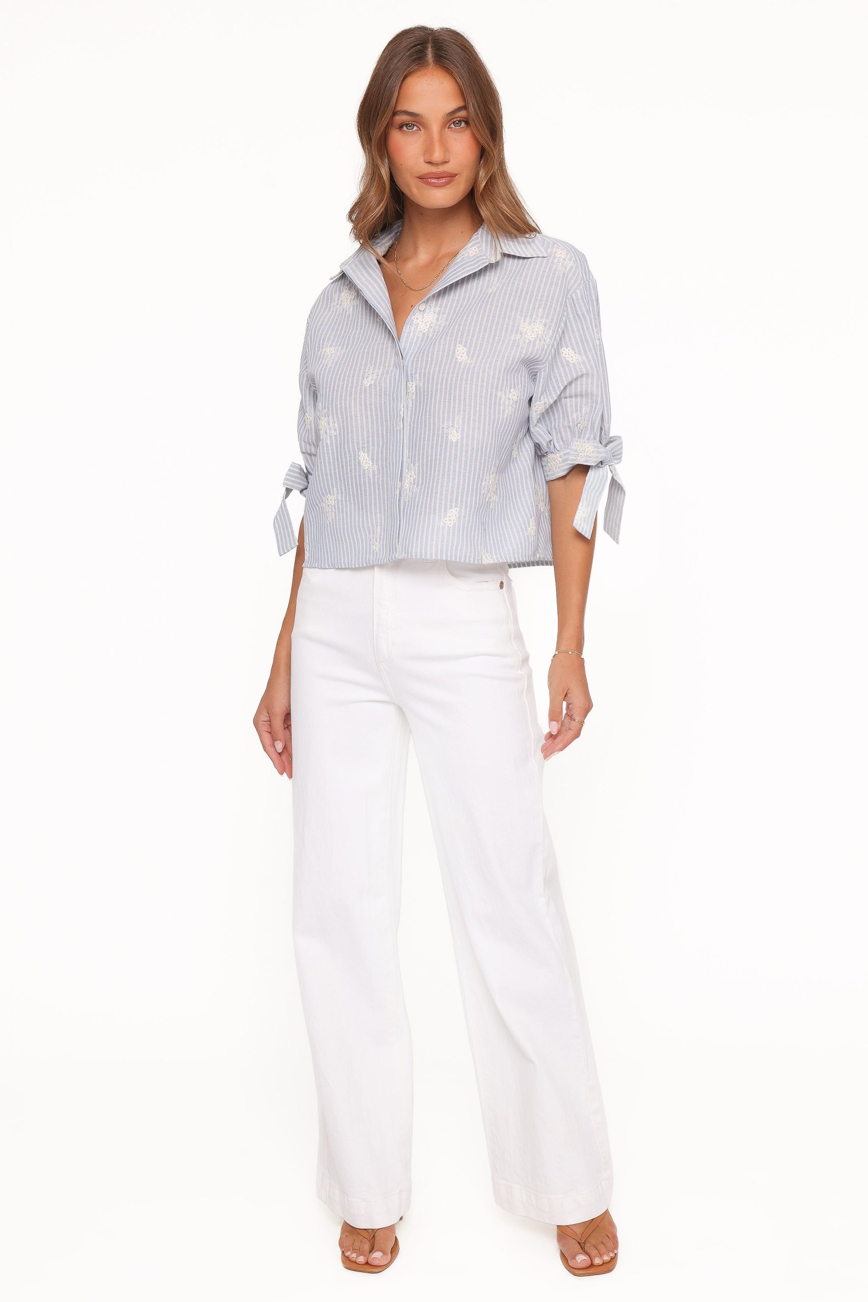 Floriana Tie Sleeve Shirt - Blue Stripe - Image 6