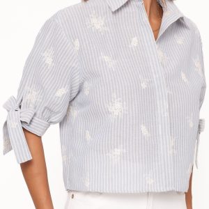 Floriana Tie Sleeve Shirt - Blue Stripe