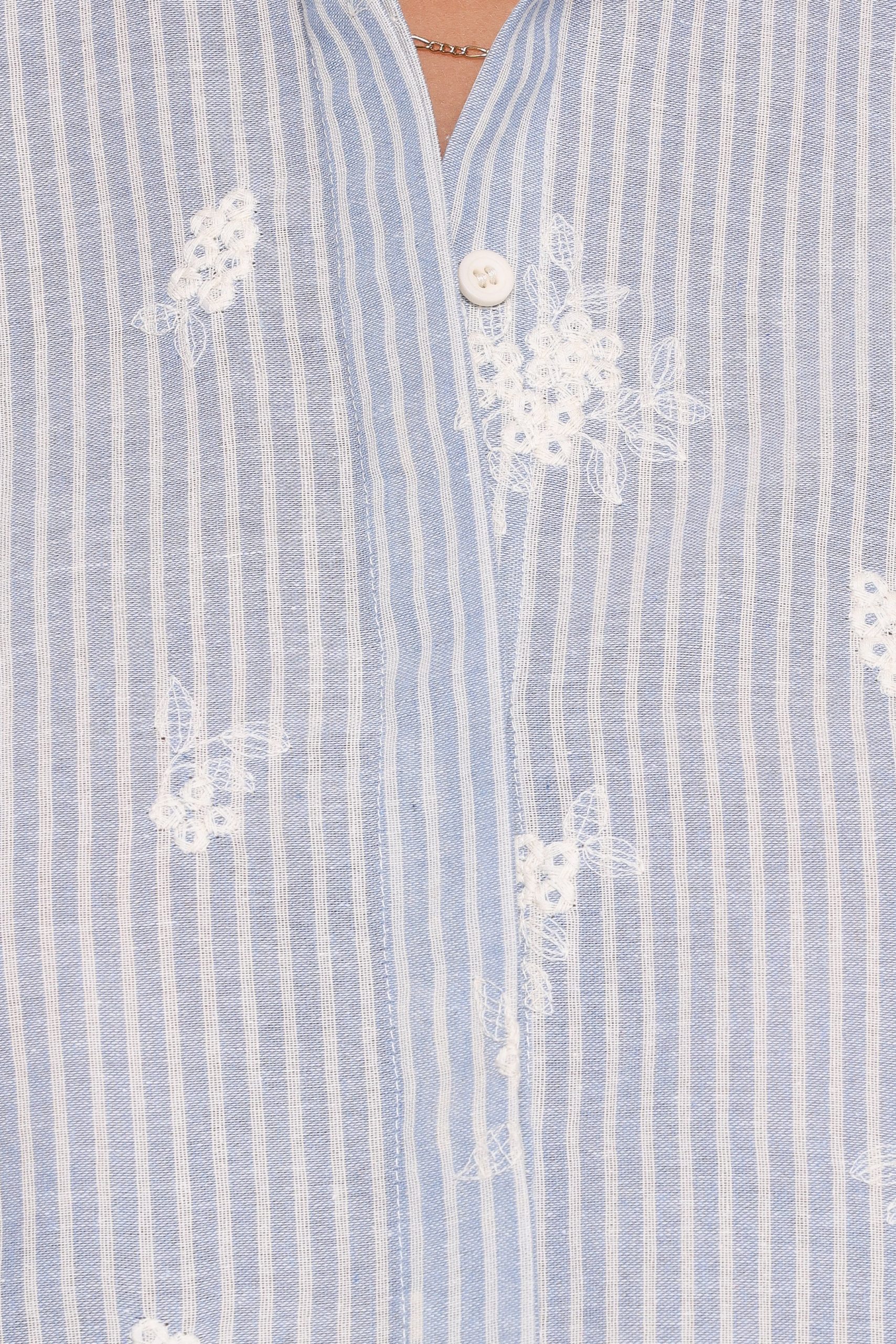 Floriana Tie Sleeve Shirt - Blue Stripe - Image 7